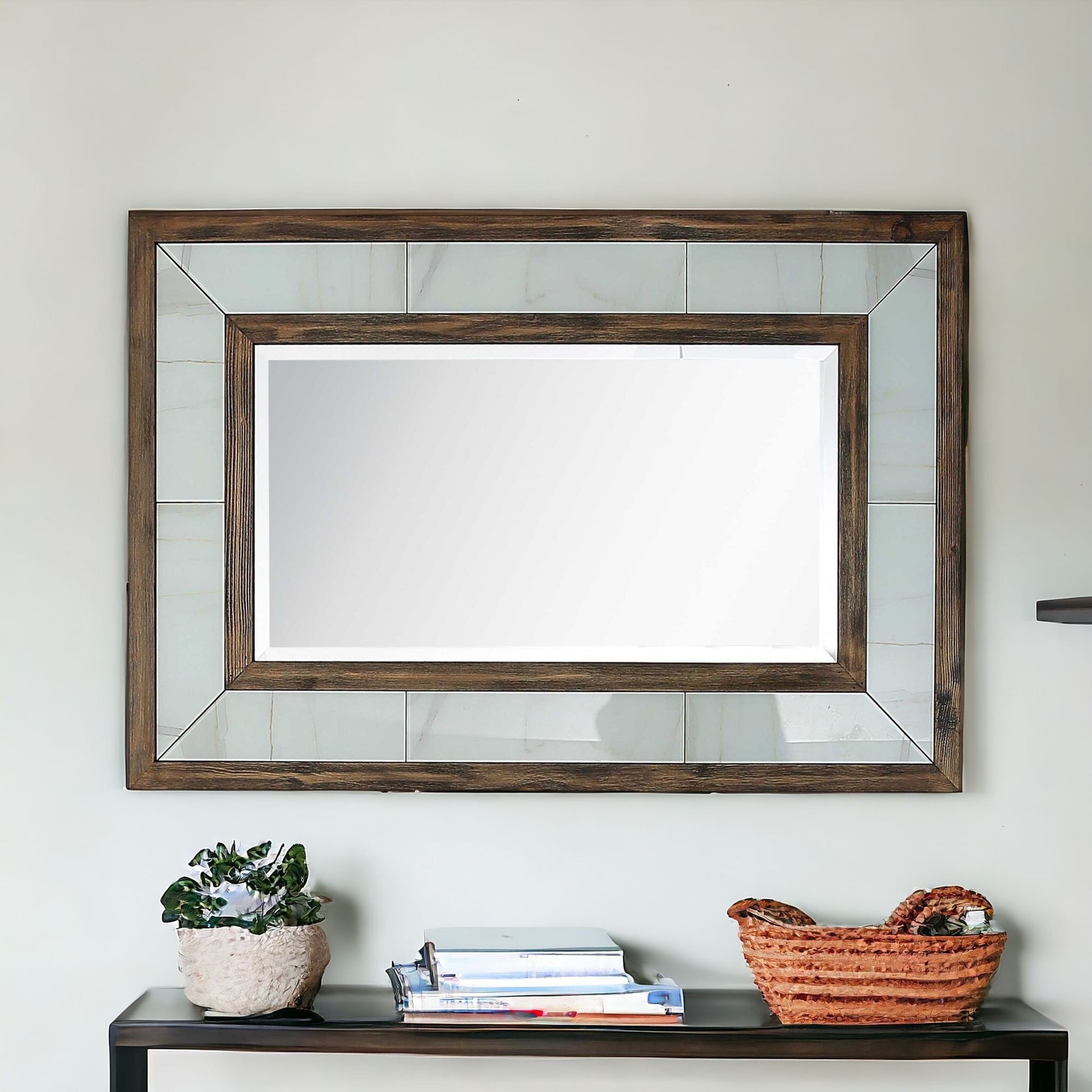 32" Brown Wood Framed Accent Mirror-Mirrors-DECOROLALA
