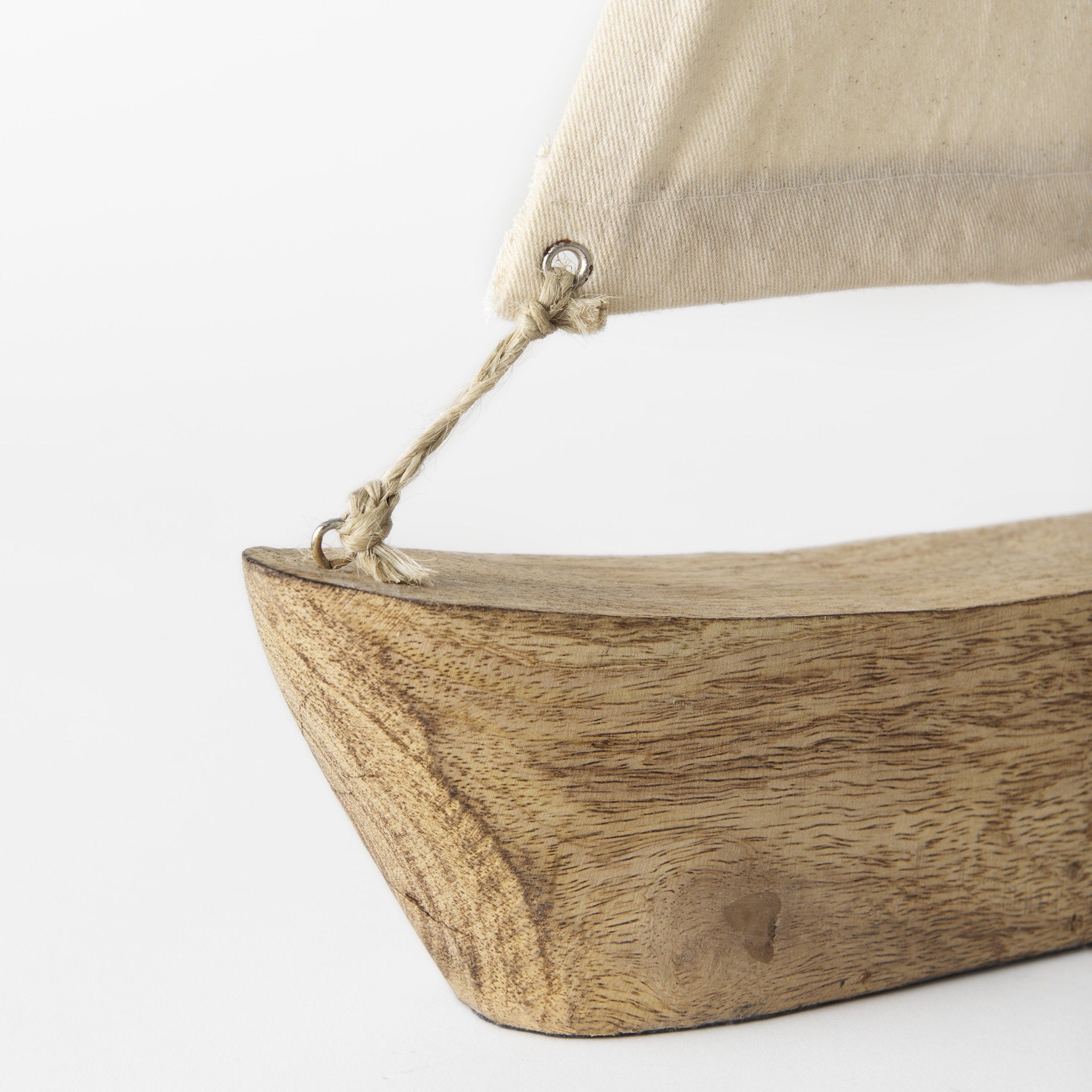 32" Brown Wood and Fabric Sailboat Tabletop Sculpture-Sculptures-DECOROLALA