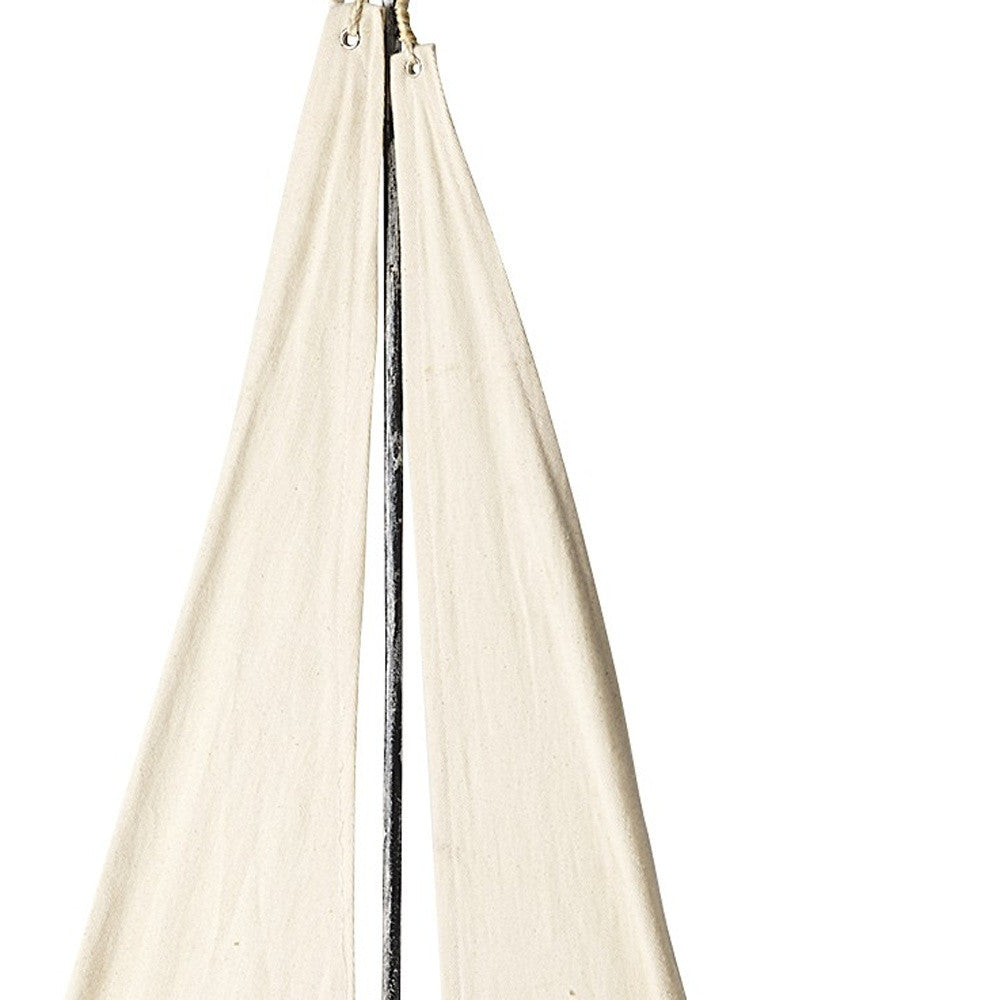32" Brown Wood and Fabric Sailboat Tabletop Sculpture-Sculptures-DECOROLALA