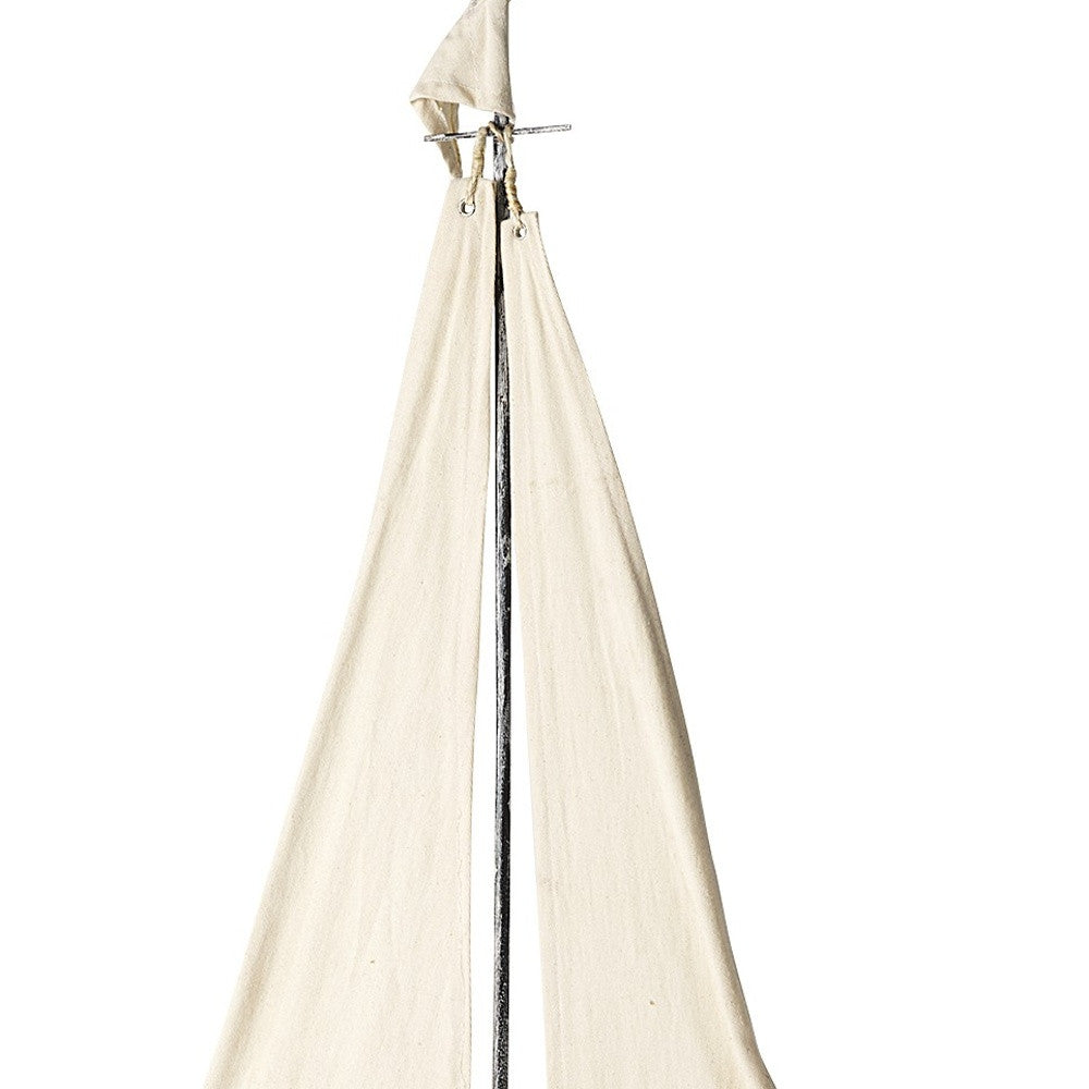 32" Brown Wood and Fabric Sailboat Tabletop Sculpture-Sculptures-DECOROLALA