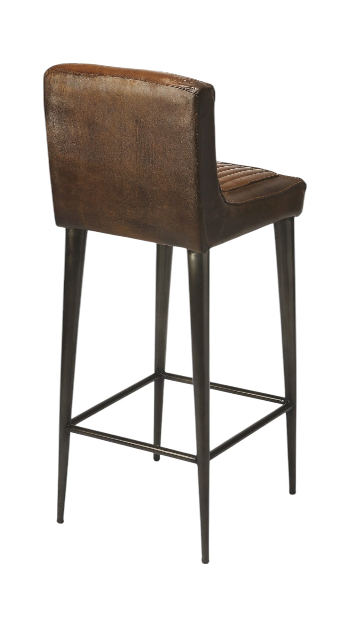 32" Brown and Black Manufactured Wood and Iron Bar Chair-Bar Chairs-DECOROLALA