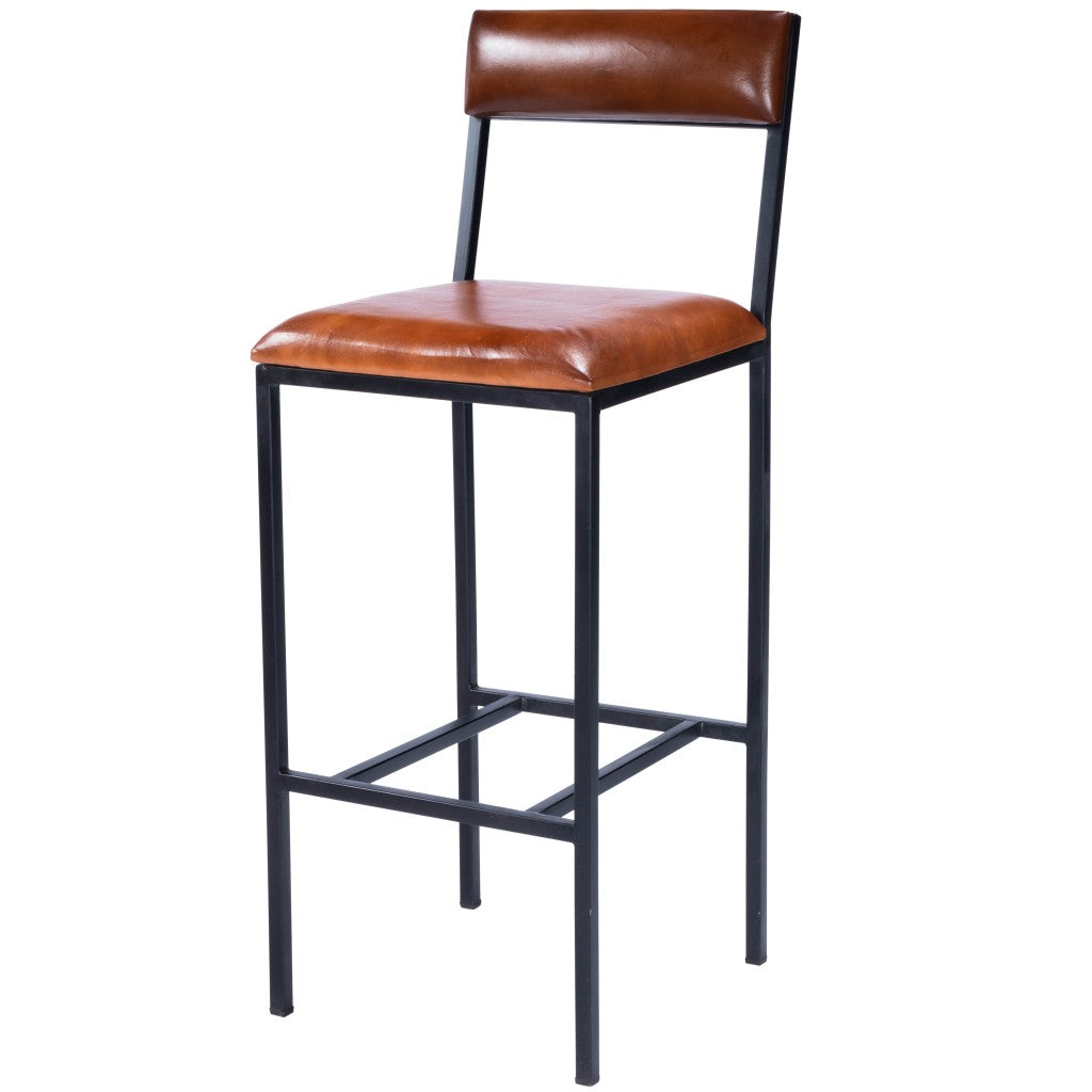 32" Brown and Black Manufactured Wood and Iron Bar Chair-Bar Chairs-DECOROLALA