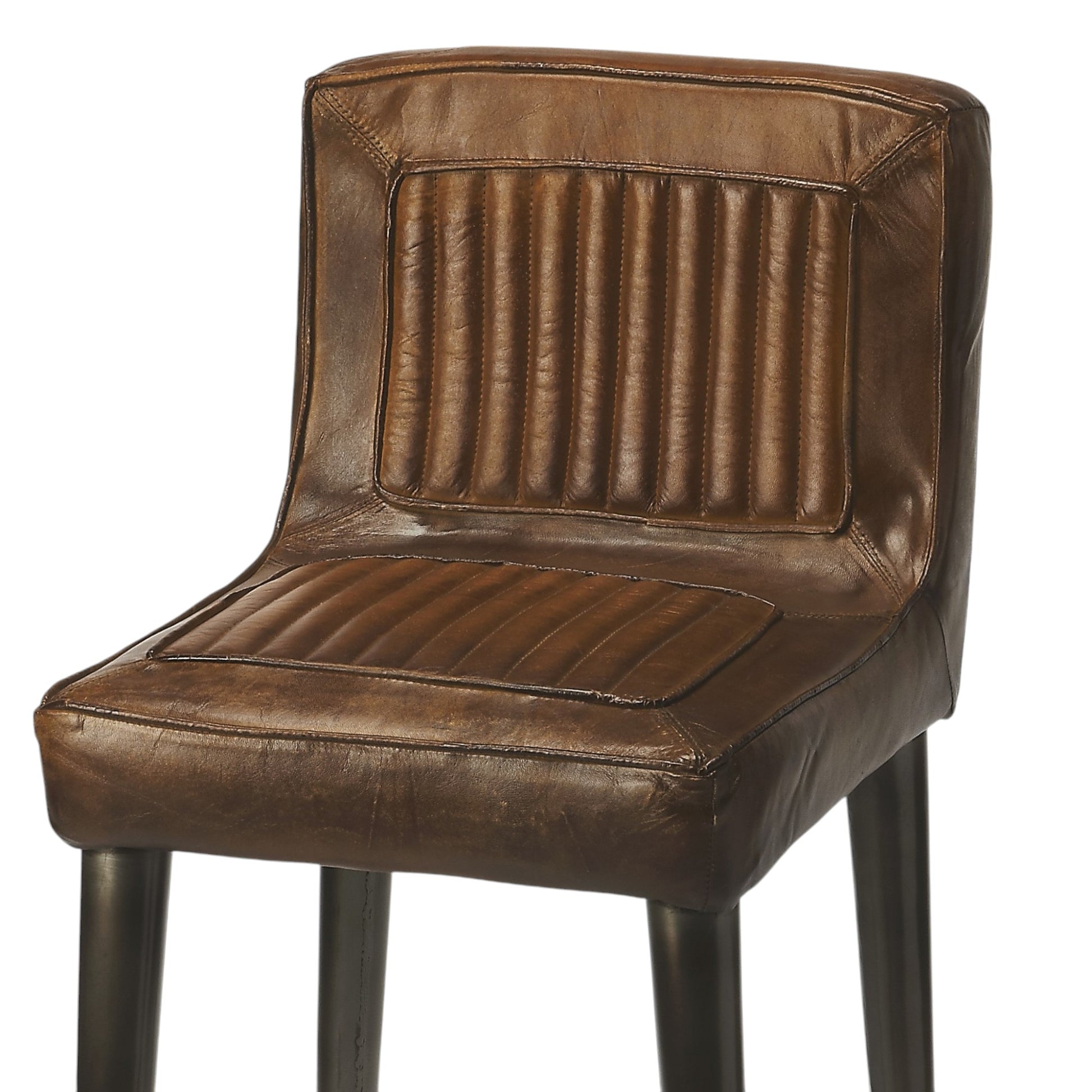 32" Brown and Black Manufactured Wood and Iron Bar Chair-Bar Chairs-DECOROLALA