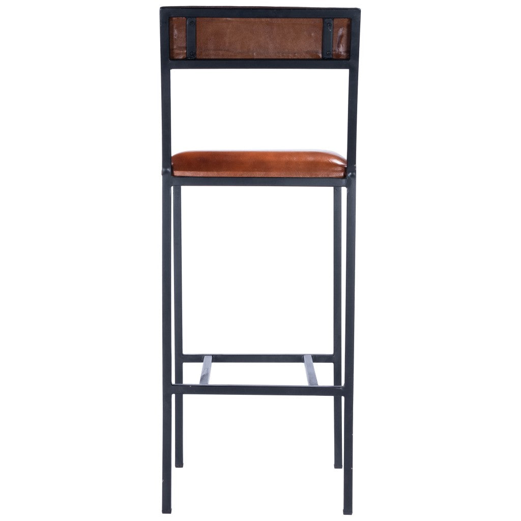 32" Brown and Black Manufactured Wood and Iron Bar Chair-Bar Chairs-DECOROLALA
