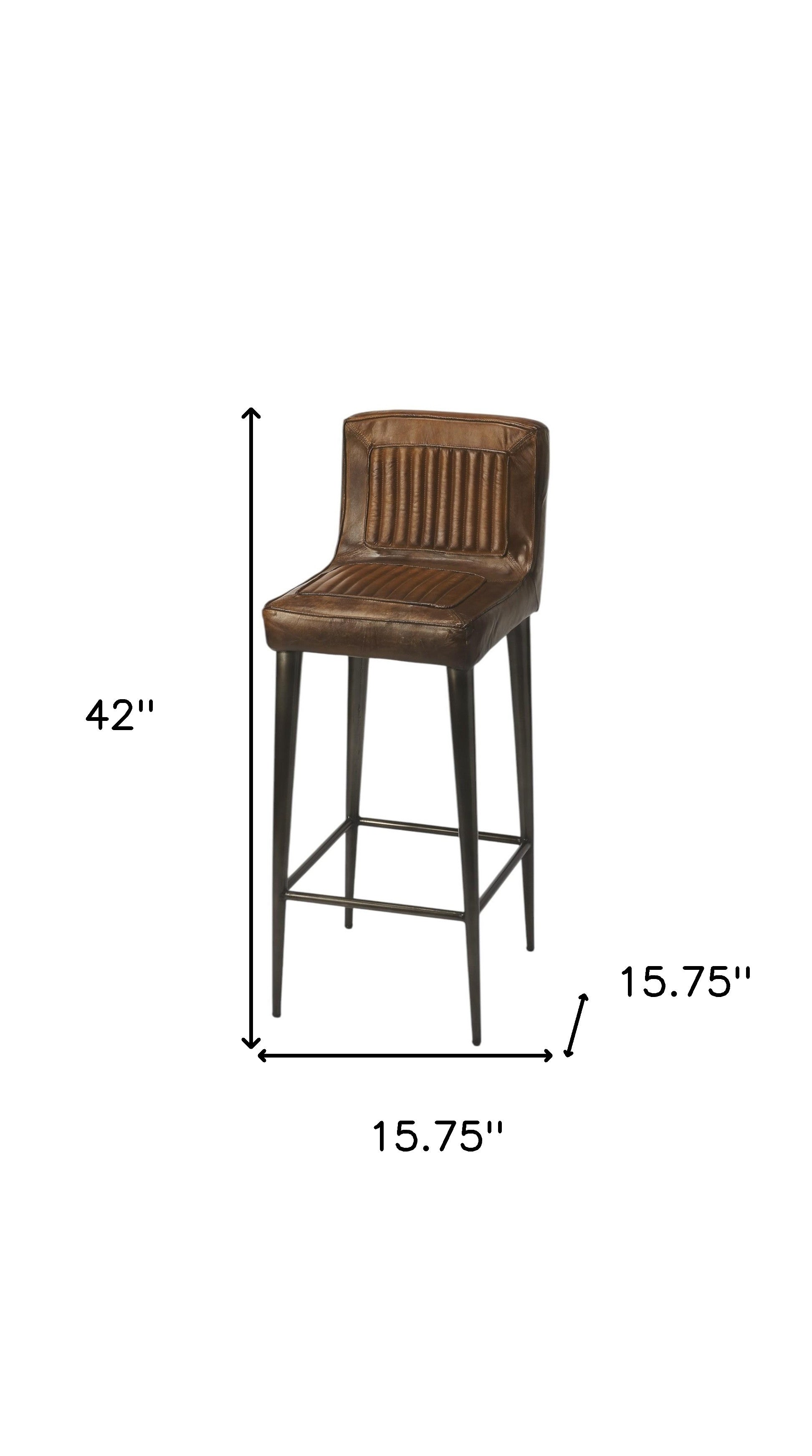 32" Brown and Black Manufactured Wood and Iron Bar Chair-Bar Chairs-DECOROLALA