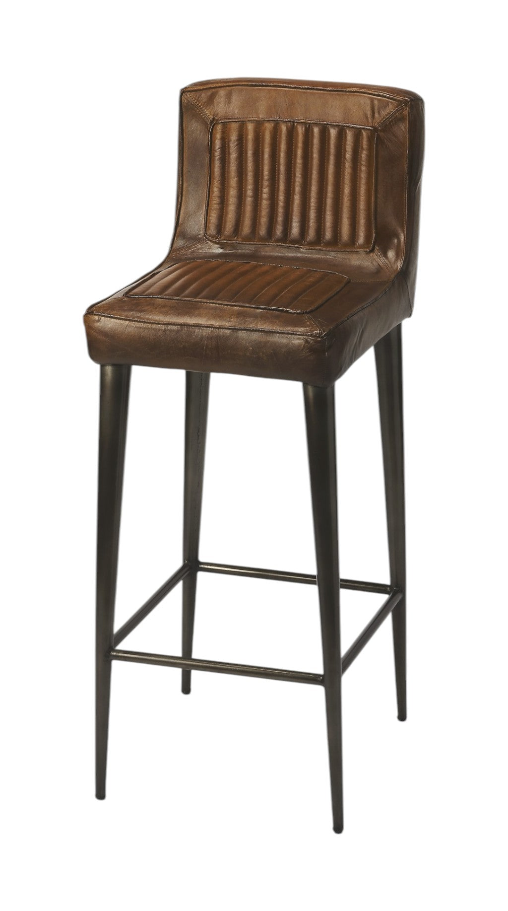 32" Brown and Black Manufactured Wood and Iron Bar Chair-Bar Chairs-DECOROLALA