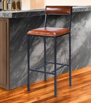 32" Brown and Black Manufactured Wood and Iron Bar Chair-Bar Chairs-DECOROLALA