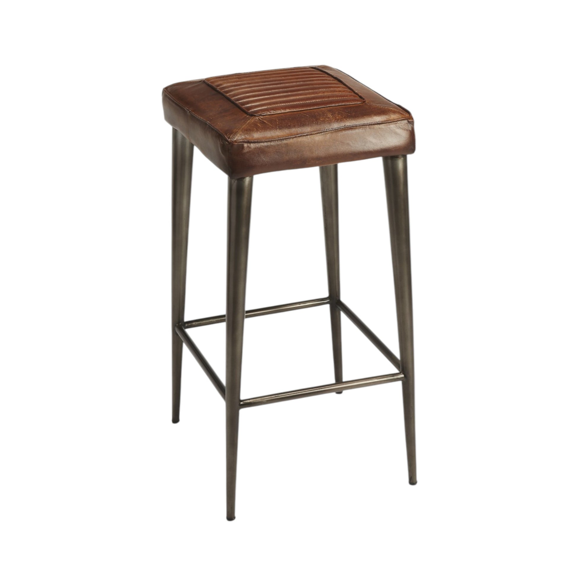 32" Brown and Gray Manufactured Wood and Iron Backless Counter Height Bar Chair-Bar Chairs-DECOROLALA