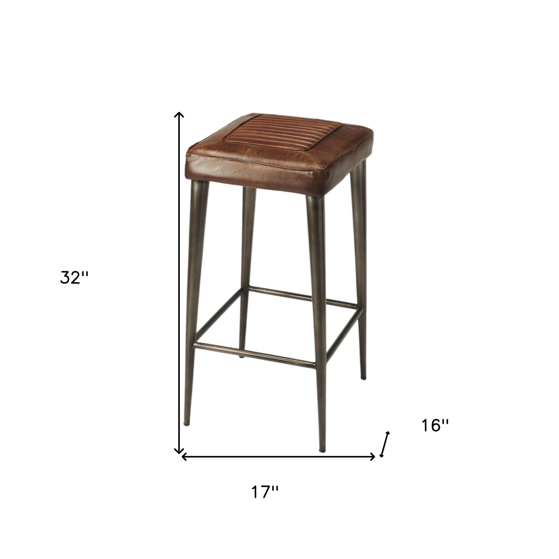 32" Brown and Gray Manufactured Wood and Iron Backless Counter Height Bar Chair-Bar Chairs-DECOROLALA