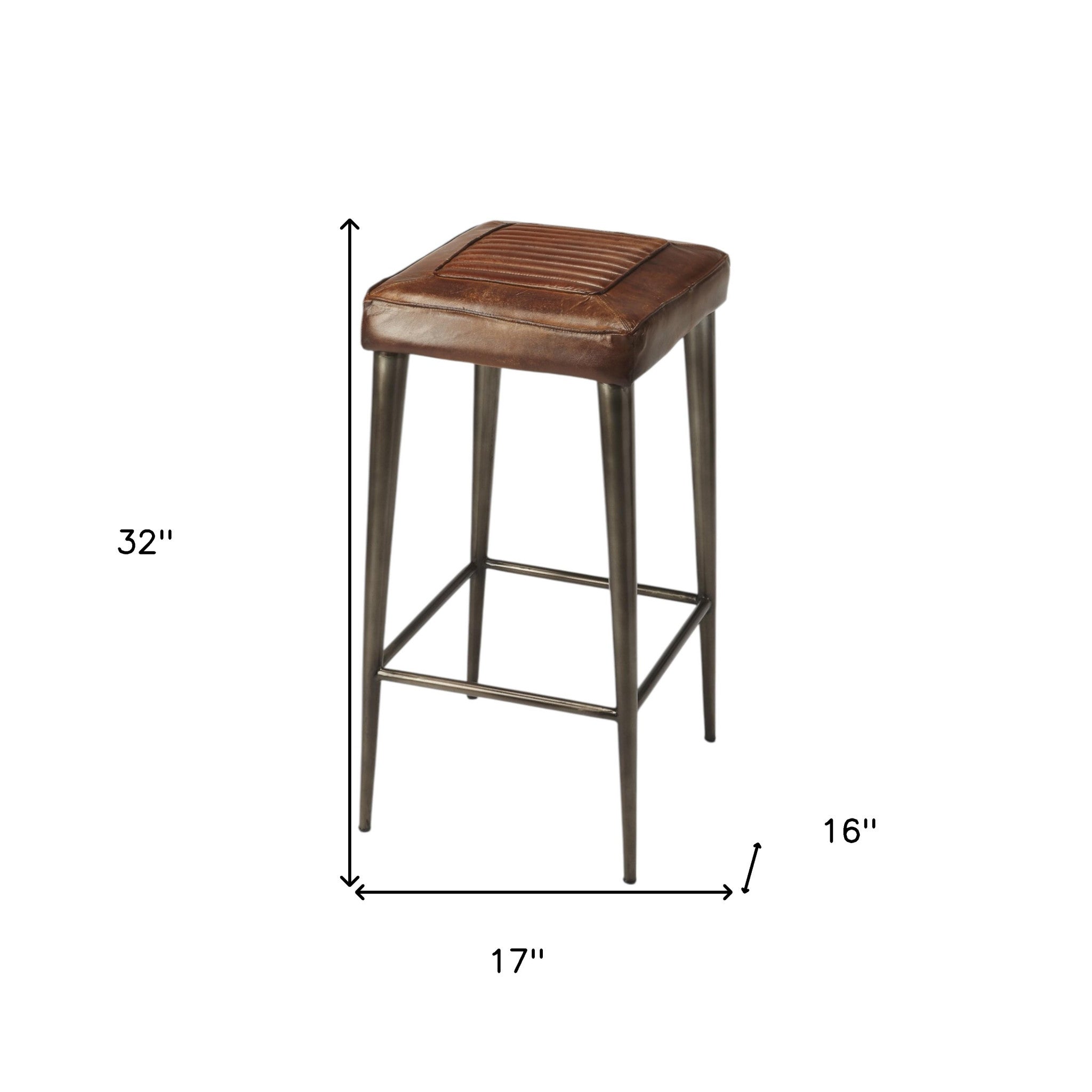 32" Brown and Gray Manufactured Wood and Iron Backless Counter Height Bar Chair-Bar Chairs-DECOROLALA