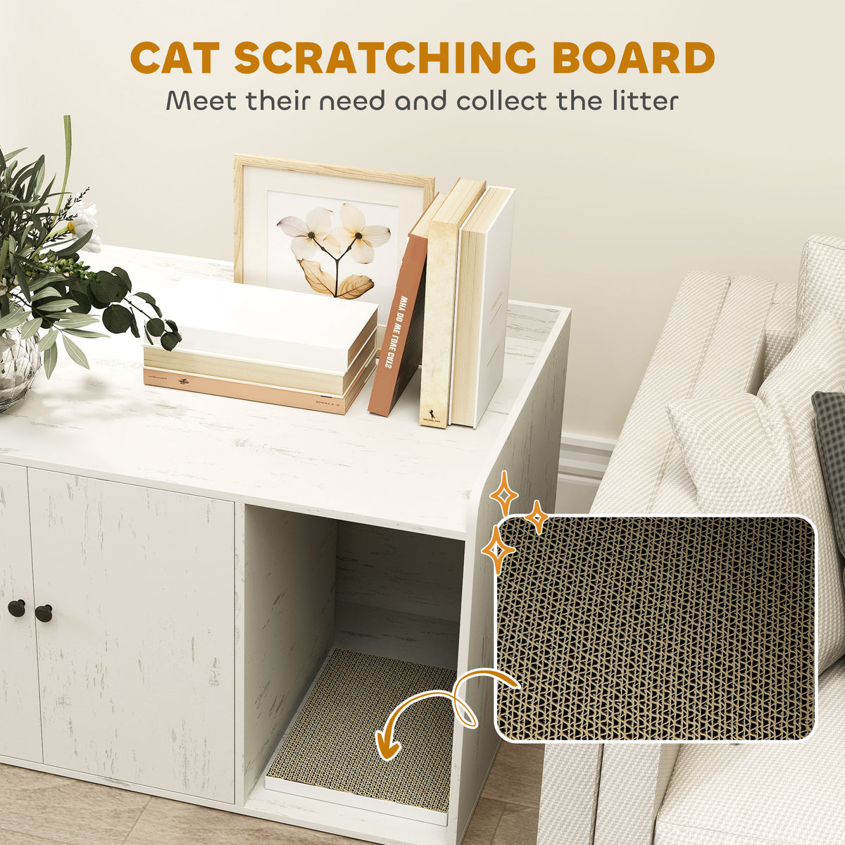 32" Cat Litter Box Enclosure - Distressed White MDF TV Stand-Cats-DECOROLALA