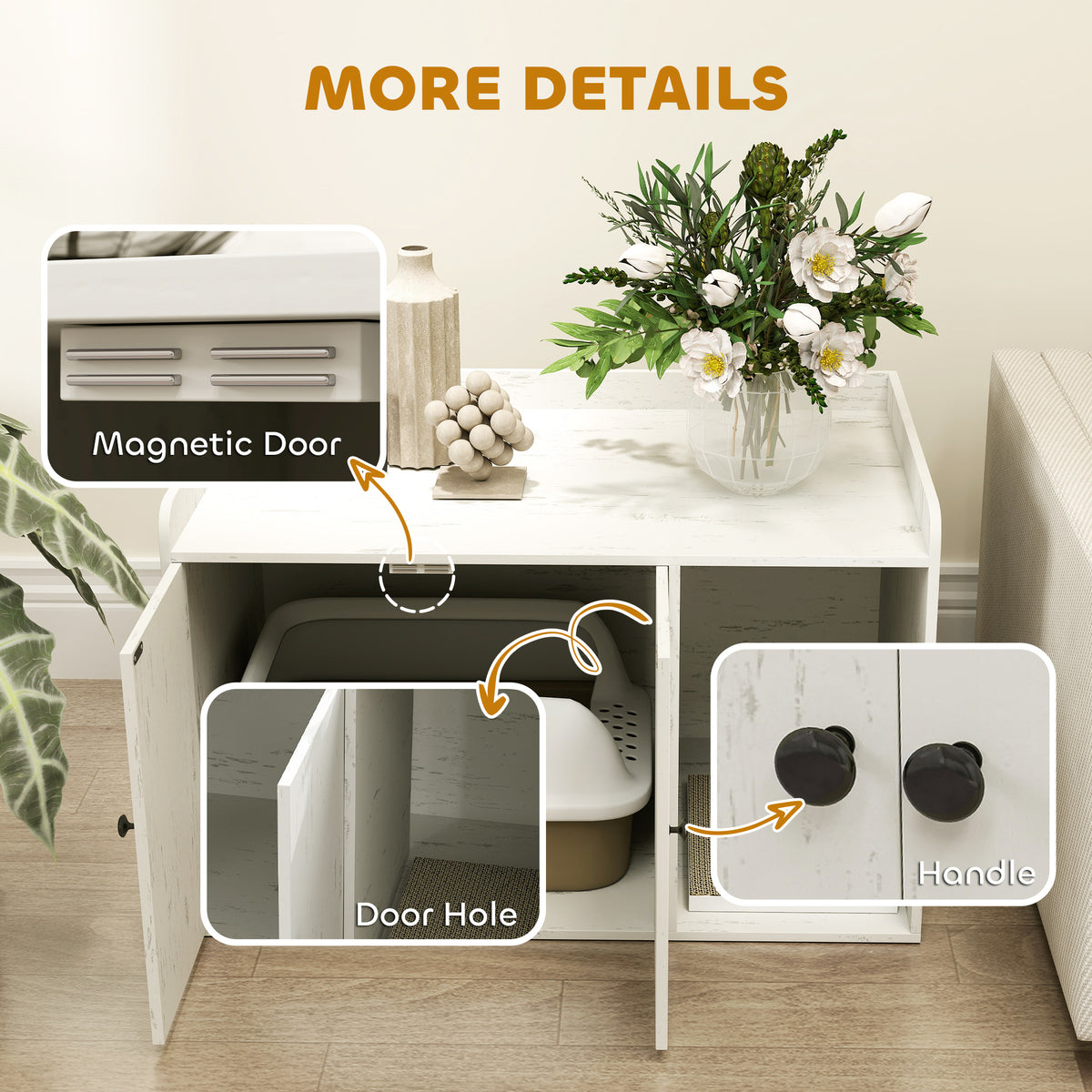 32" Cat Litter Box Enclosure - Distressed White MDF TV Stand-Cats-DECOROLALA