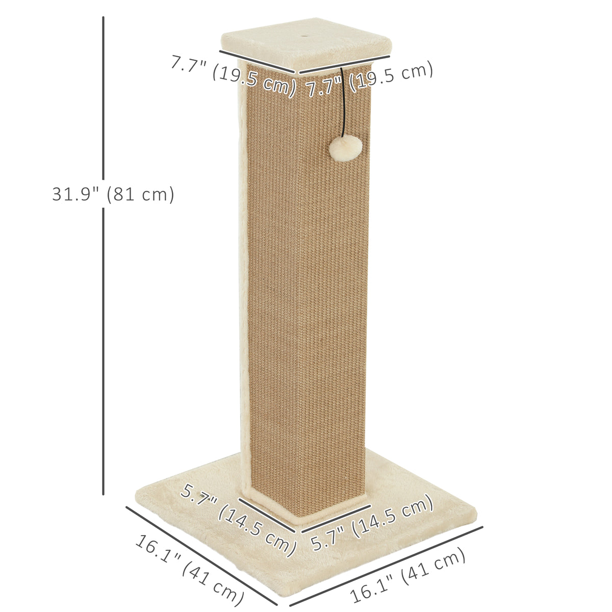 32" Cat Scratching Post with Sisal Rope and Hanging Ball - Beige-Cats-DECOROLALA