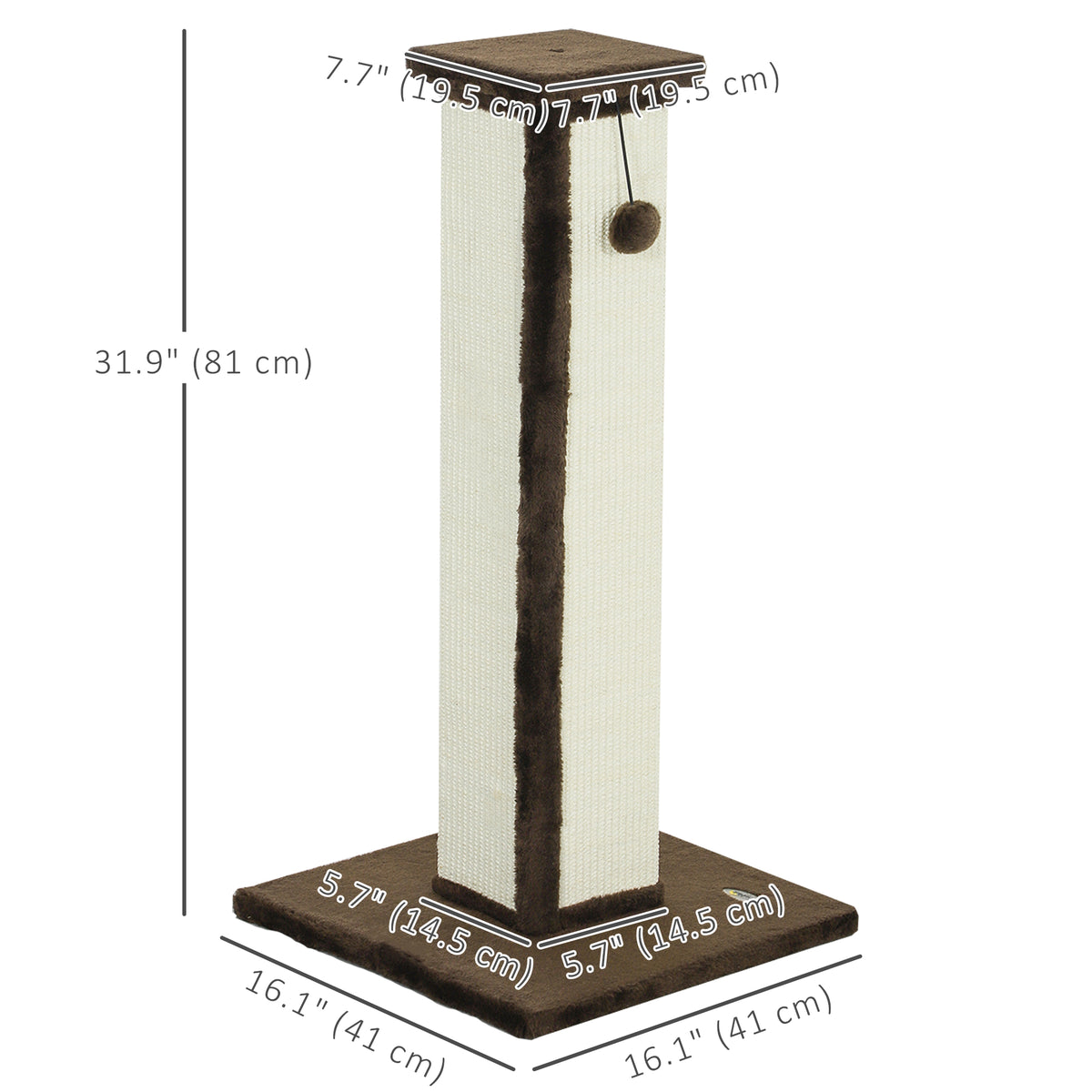 32" Cat Scratching Post with Sisal Rope and Hanging Ball - Brown-Cats-DECOROLALA