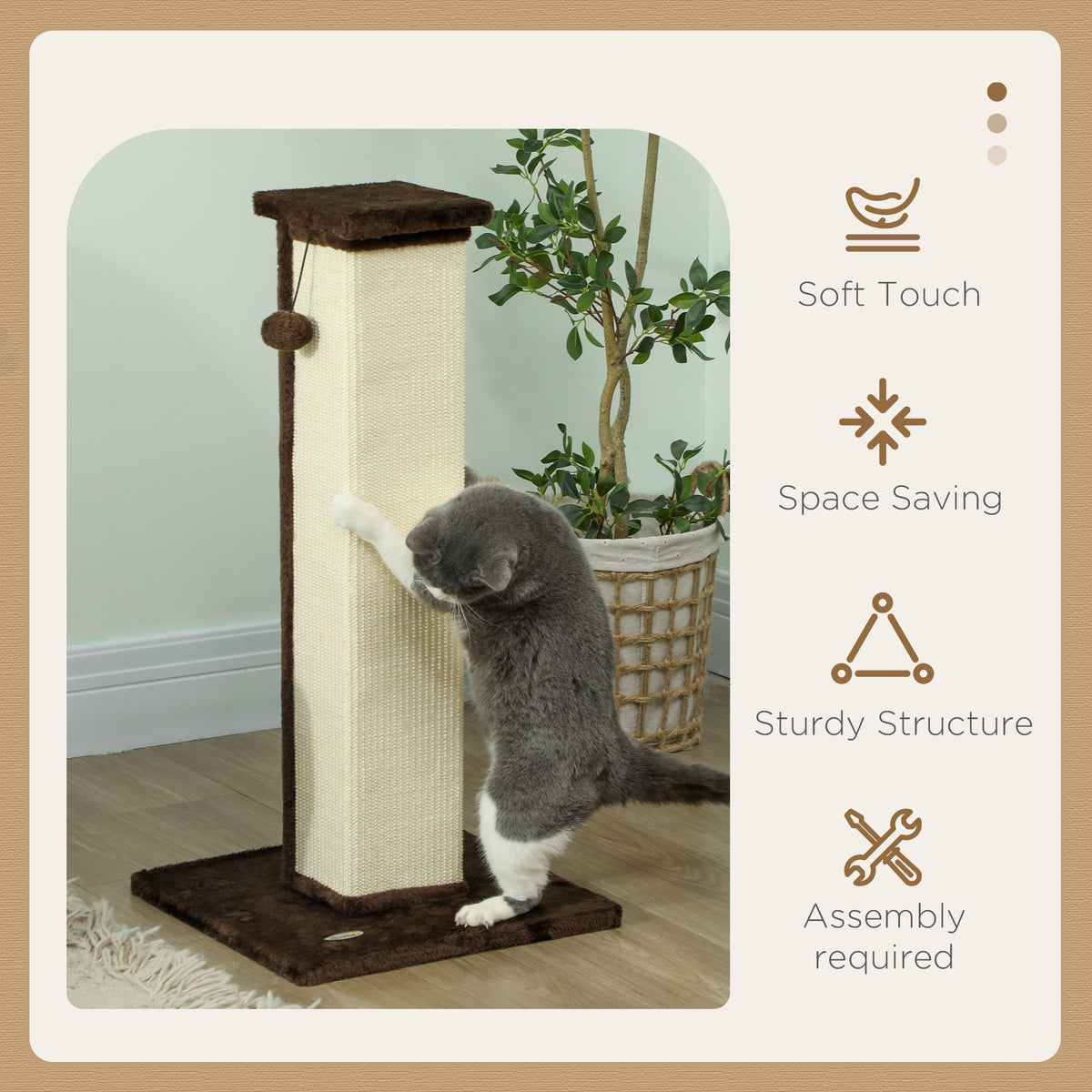 32" Cat Scratching Post with Sisal Rope and Hanging Ball - Brown-Cats-DECOROLALA