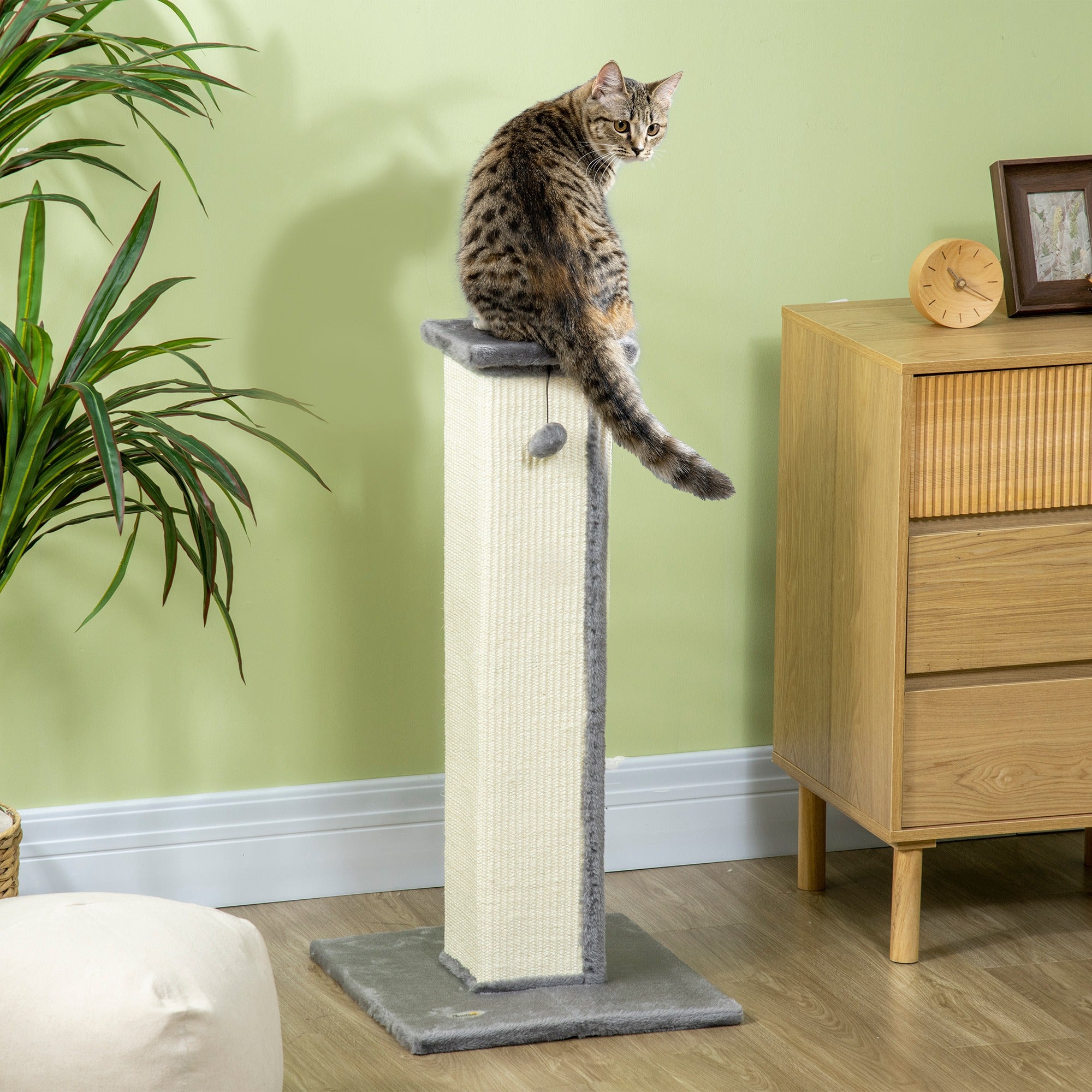 32" Cat Scratching Post with Sisal Rope and Hanging Ball - Grey-Cats-DECOROLALA