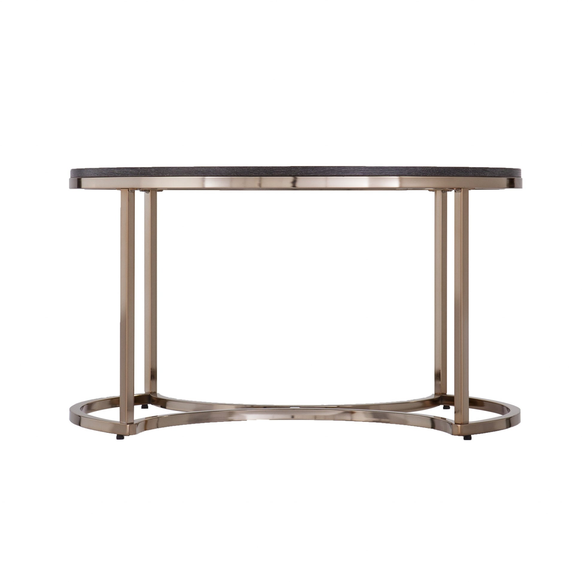 32" Champagne And Charcoal Manufactured Wood And Metal With Iron Round Coffee Table-Coffee Tables-DECOROLALA