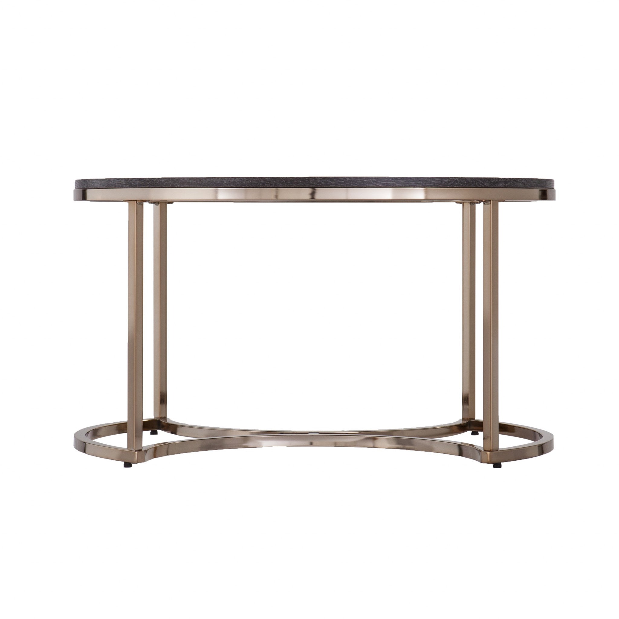 32" Champagne And Charcoal Manufactured Wood And Metal With Iron Round Coffee Table-Coffee Tables-DECOROLALA