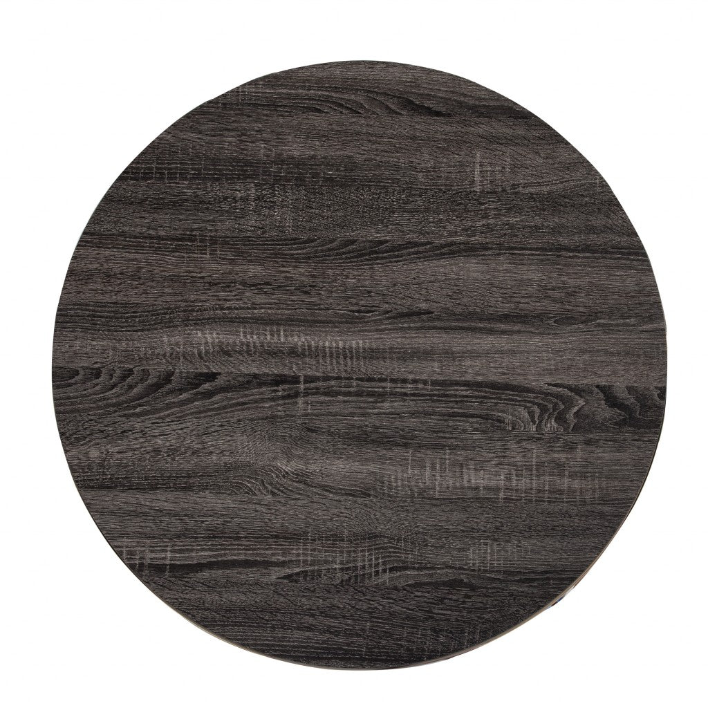 32" Champagne And Charcoal Manufactured Wood And Metal With Iron Round Coffee Table-Coffee Tables-DECOROLALA