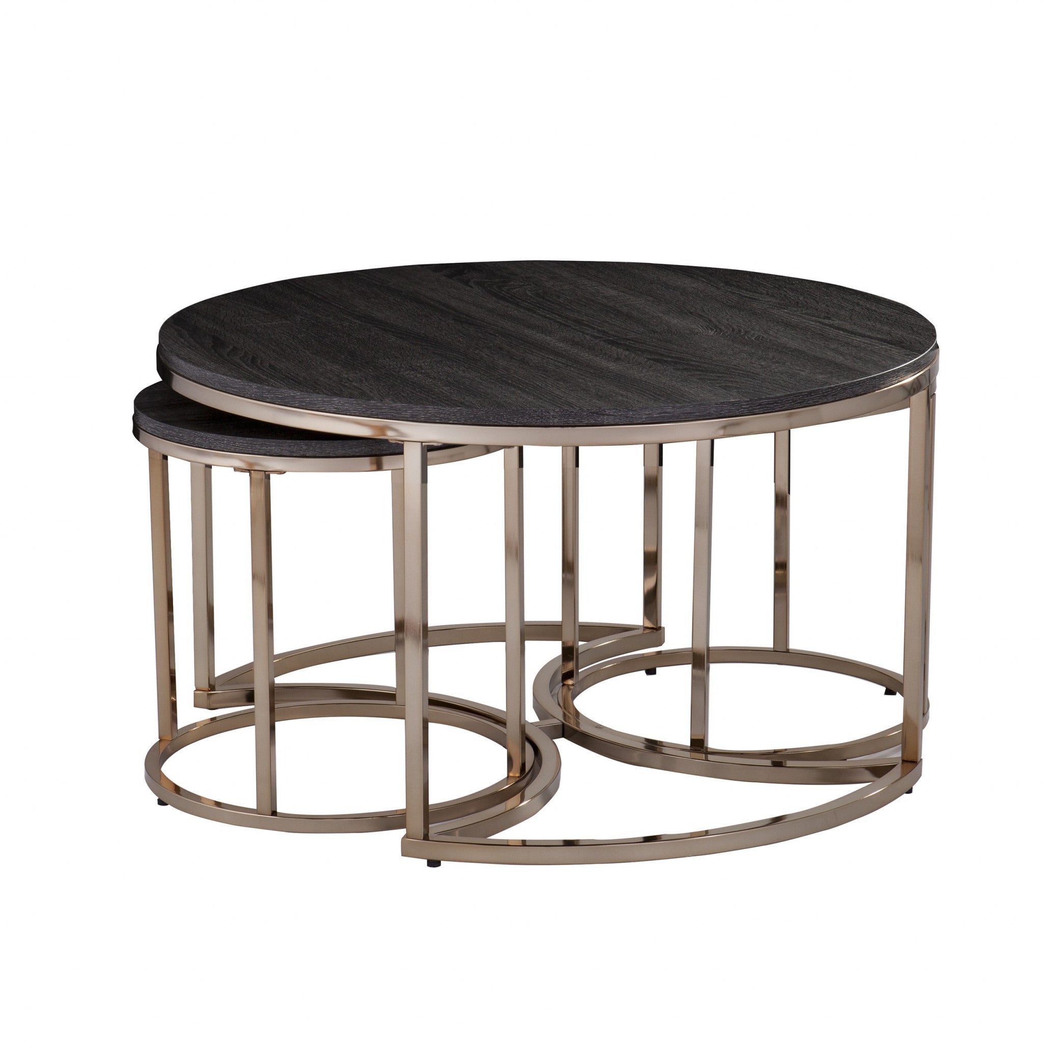 32" Champagne And Charcoal Manufactured Wood And Metal With Iron Round Coffee Table-Coffee Tables-DECOROLALA