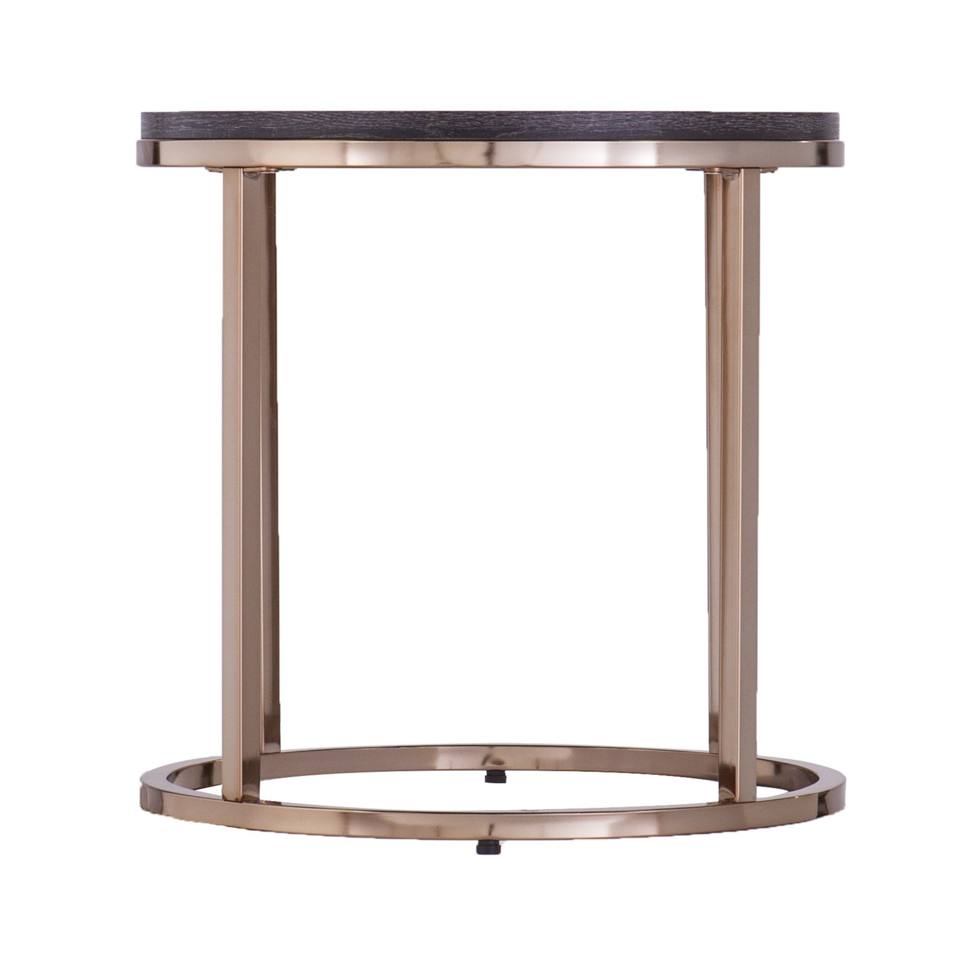 32" Champagne And Charcoal Manufactured Wood And Metal With Iron Round Coffee Table-Coffee Tables-DECOROLALA