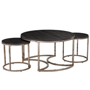 32" Champagne And Charcoal Manufactured Wood And Metal With Iron Round Coffee Table-Coffee Tables-DECOROLALA