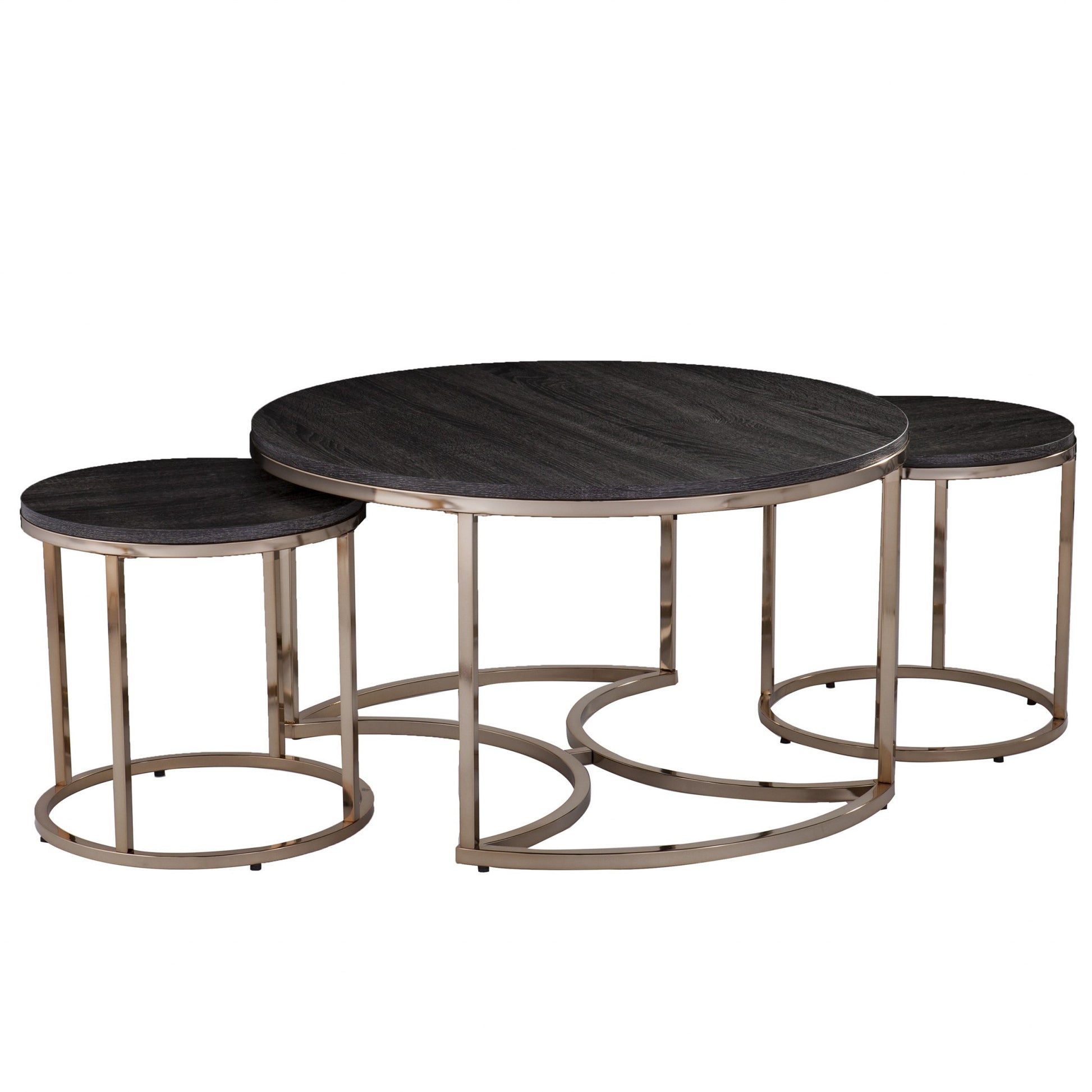 32" Champagne And Charcoal Manufactured Wood And Metal With Iron Round Coffee Table-Coffee Tables-DECOROLALA