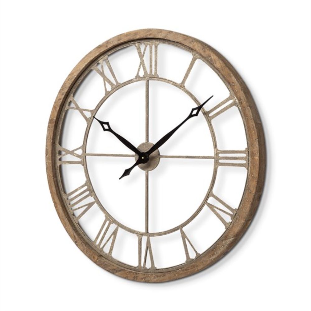32" Circle Brown Metal Skeleton Wall Clock-Wall Clocks-DECOROLALA