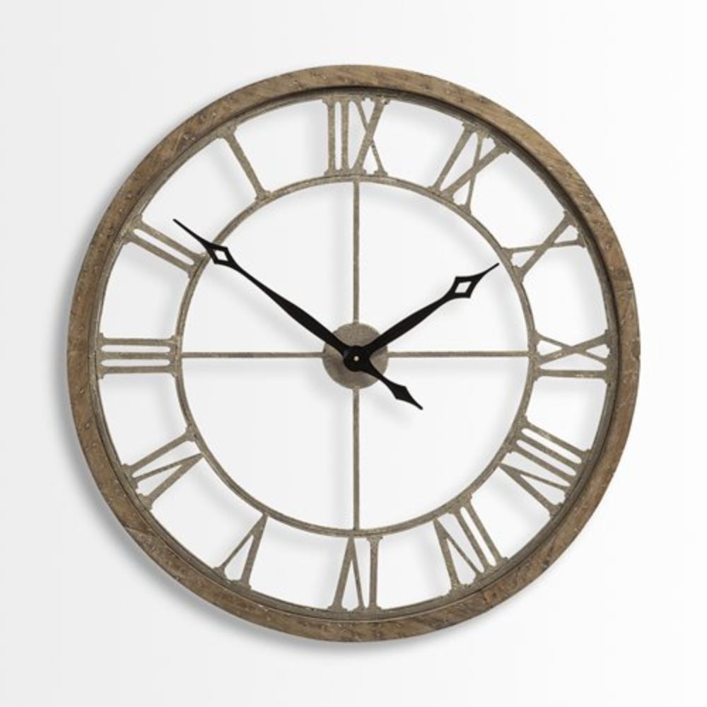 32" Circle Brown Metal Skeleton Wall Clock-Wall Clocks-DECOROLALA