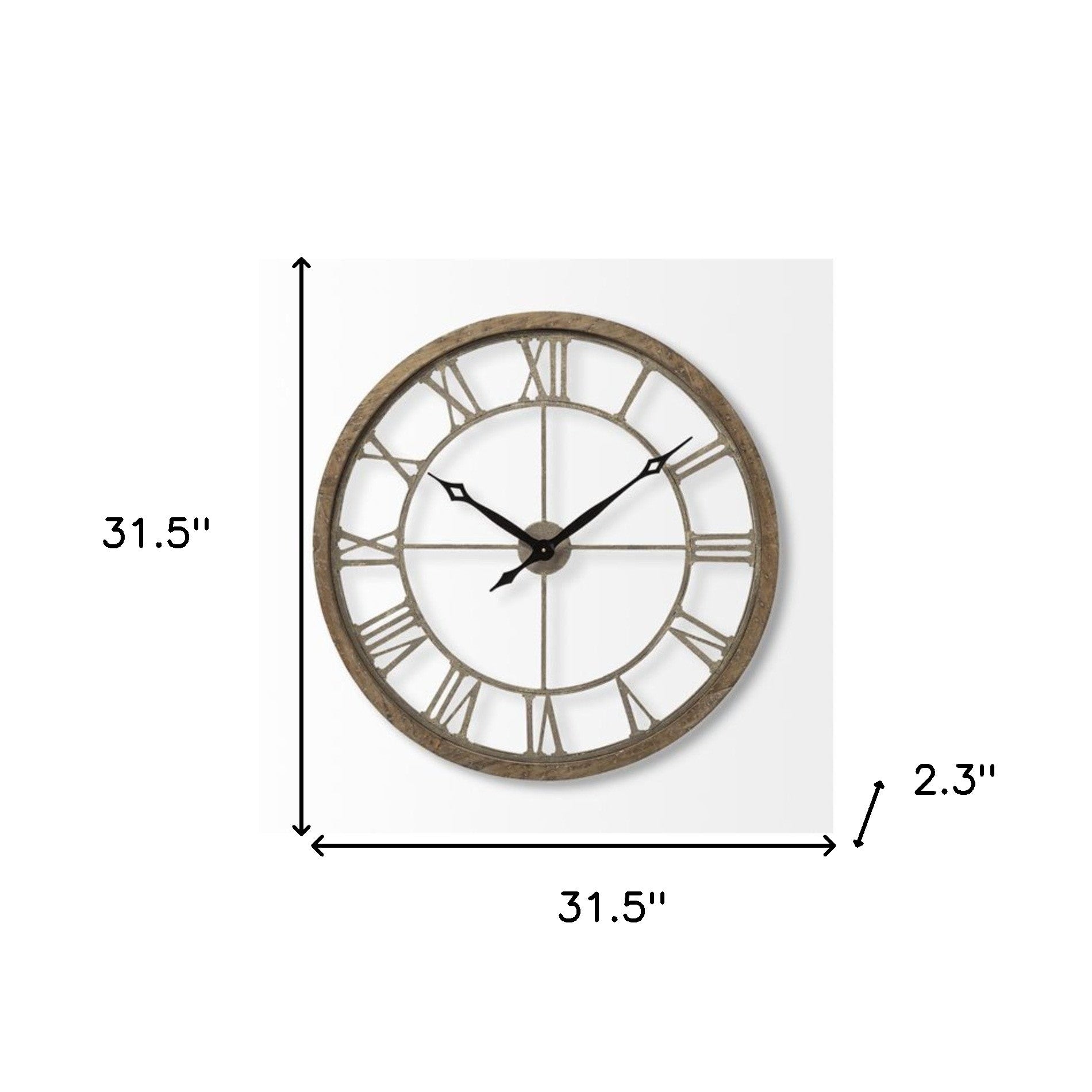 32" Circle Brown Metal Skeleton Wall Clock-Wall Clocks-DECOROLALA