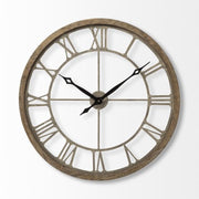 32" Circle Brown Metal Skeleton Wall Clock-Wall Clocks-DECOROLALA