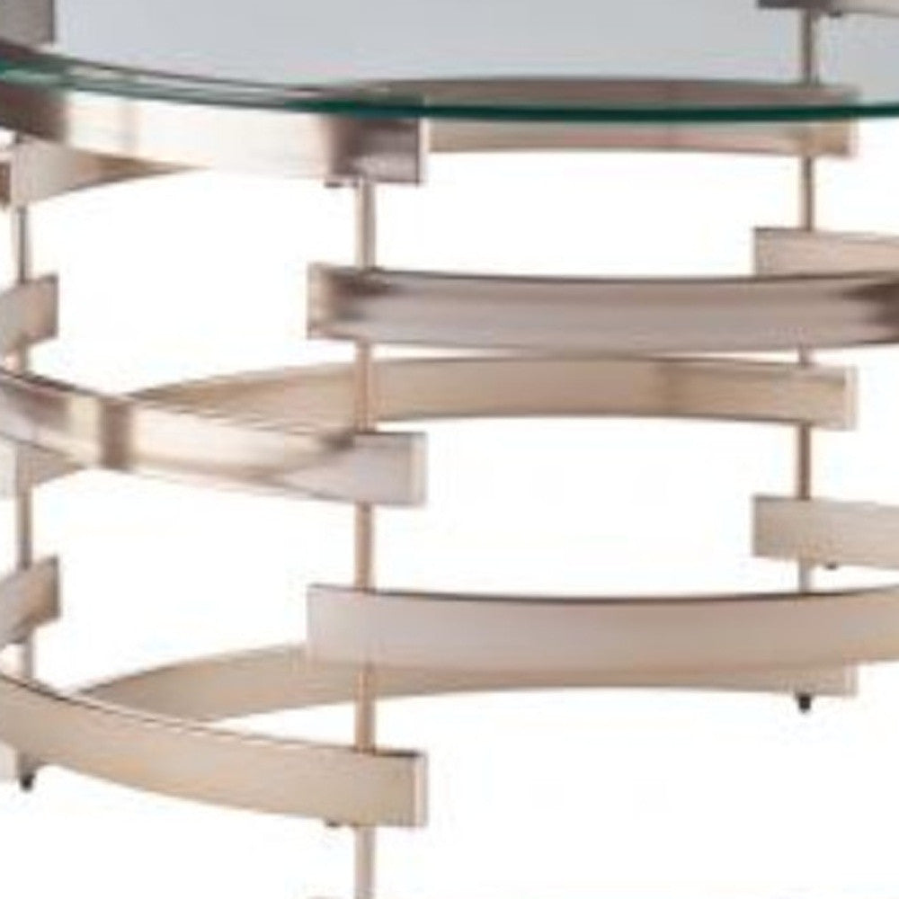 32" Clear And Champagne Glass And Metal With Iron Round Coffee Table-Coffee Tables-DECOROLALA