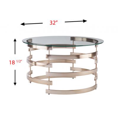 32" Clear And Champagne Glass And Metal With Iron Round Coffee Table-Coffee Tables-DECOROLALA