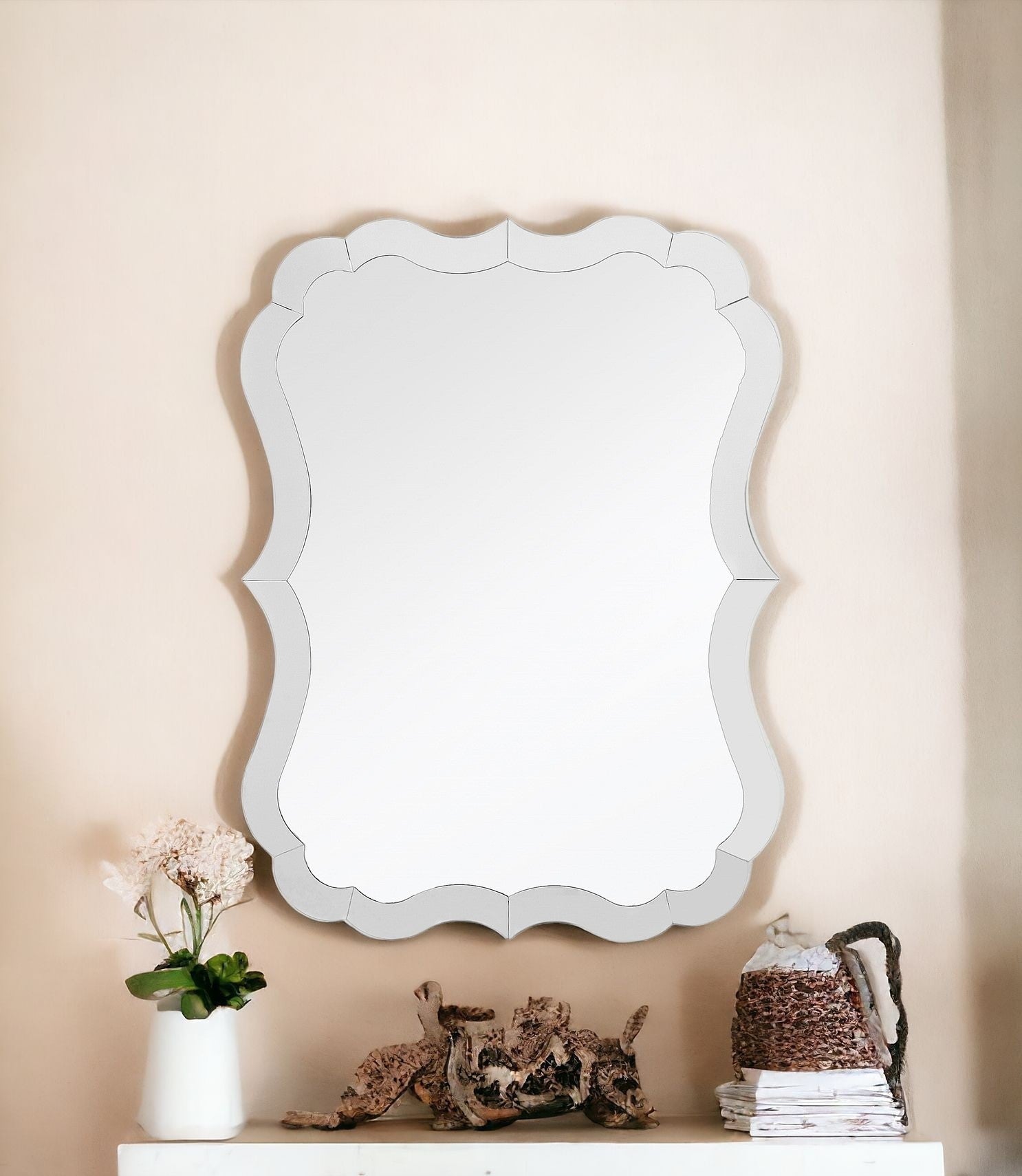 32" Clear Novelty Glass Framed Accent Mirror-Mirrors-DECOROLALA