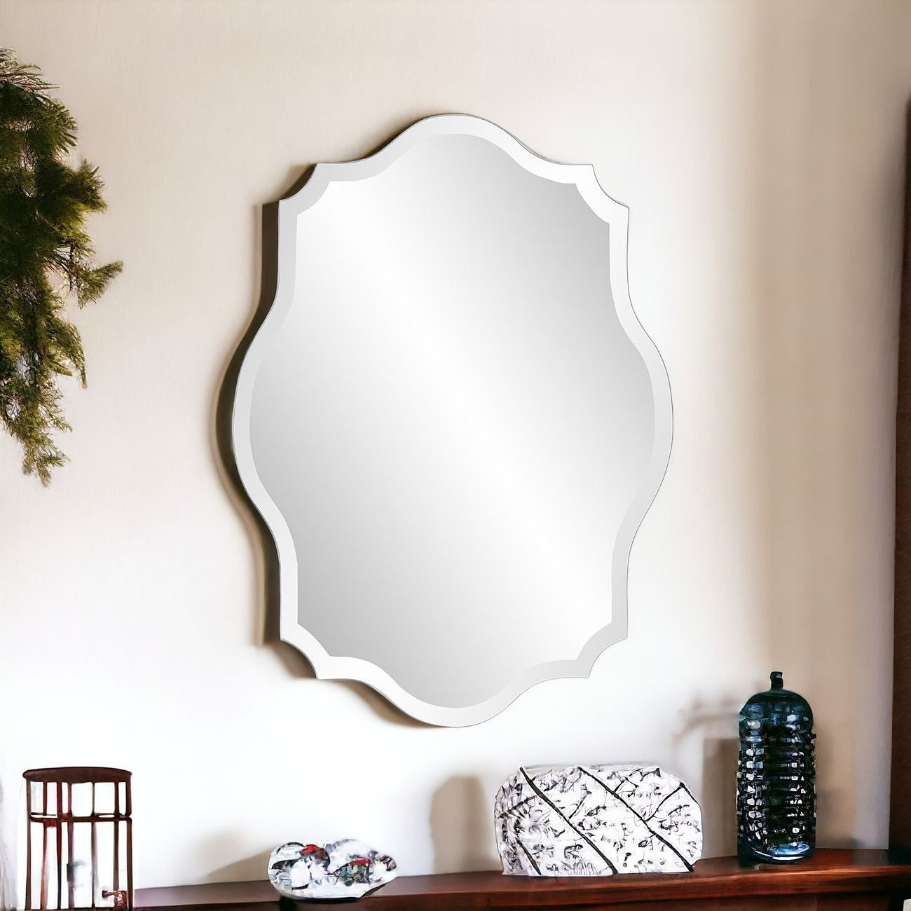 32" Clear Scalloped Edges Unframed Accent Mirror-Mirrors-DECOROLALA