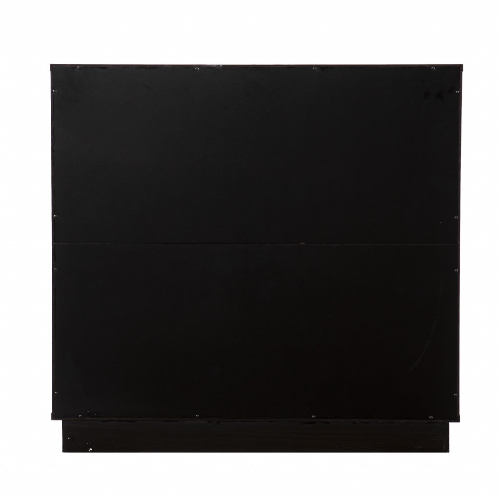 32" Dark Brown And Natural Carved Floral Sideboard with Two Doors-Sideboards-DECOROLALA