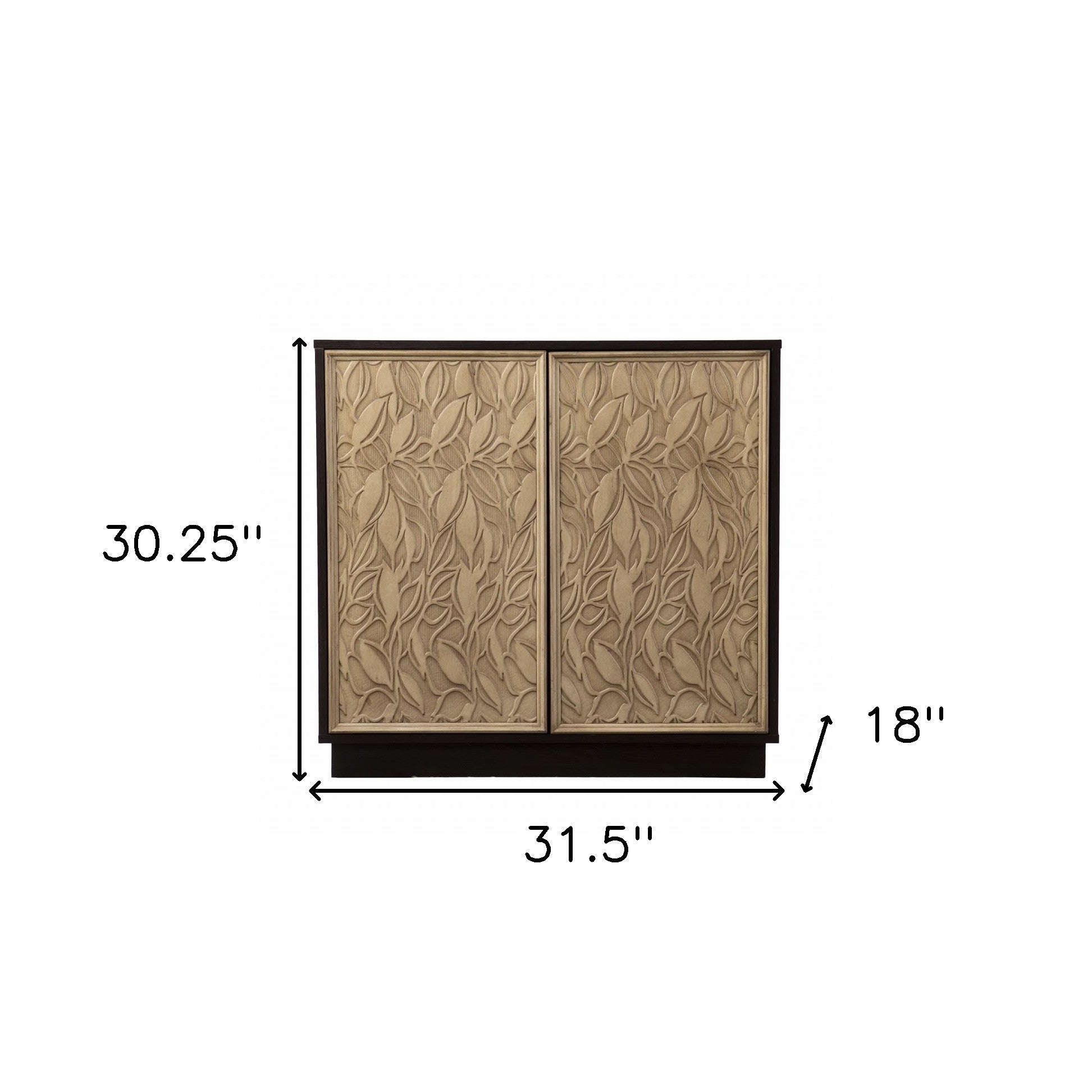 32" Dark Brown And Natural Carved Floral Sideboard with Two Doors-Sideboards-DECOROLALA