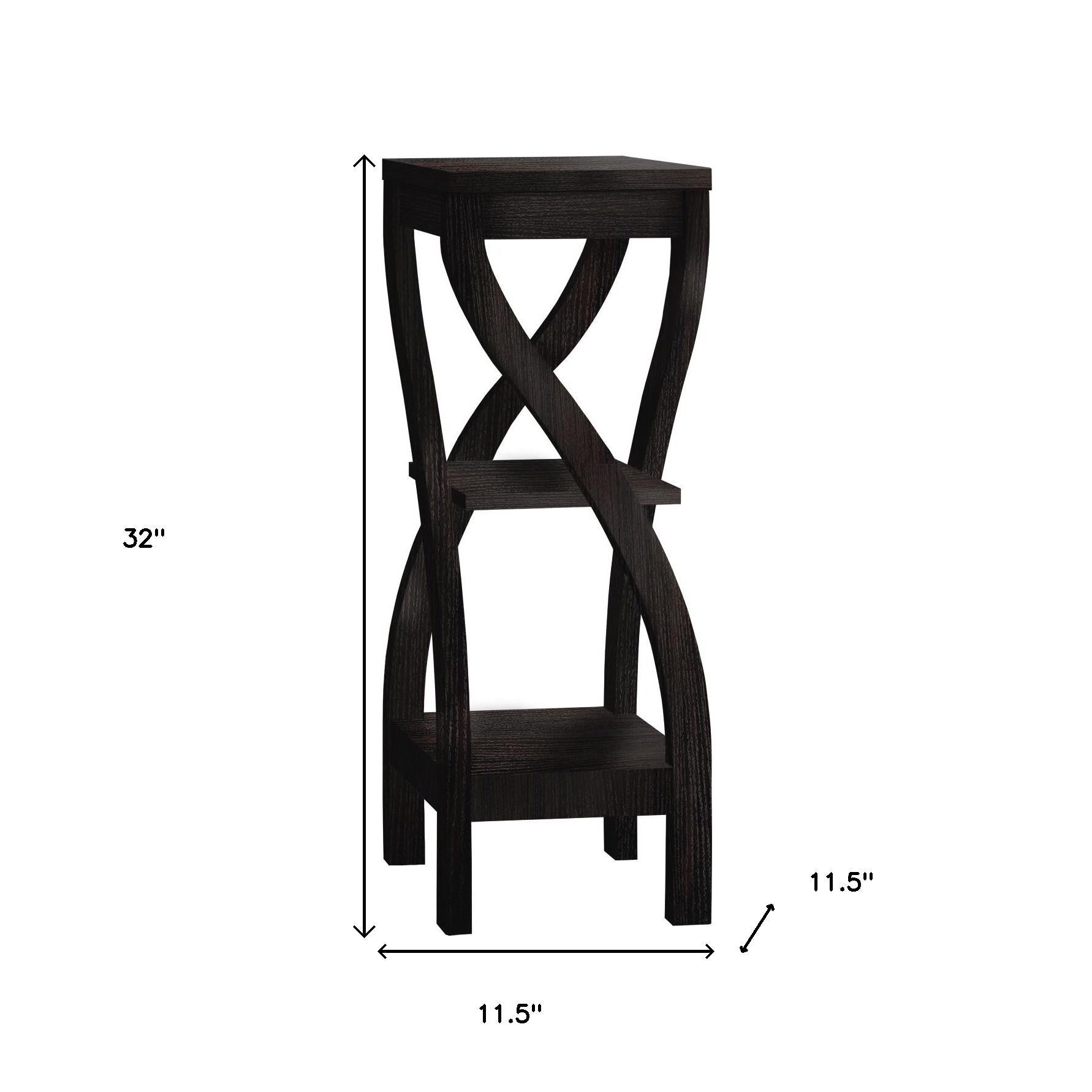 32" Dark Brown Wood Square End Table With Two Shelves-End-Side Tables-DECOROLALA