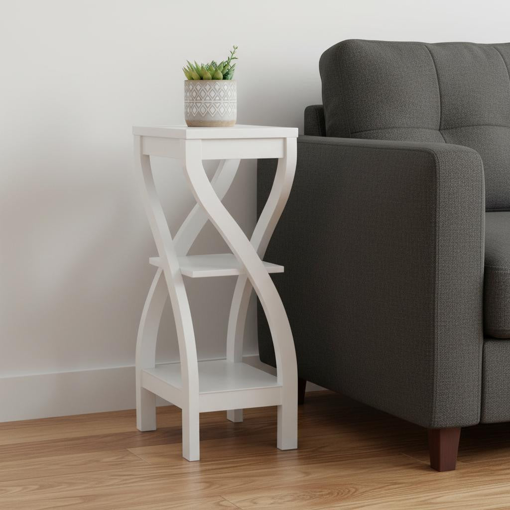 32" Dark Brown Wood Square End Table With Two Shelves-End-Side Tables-DECOROLALA