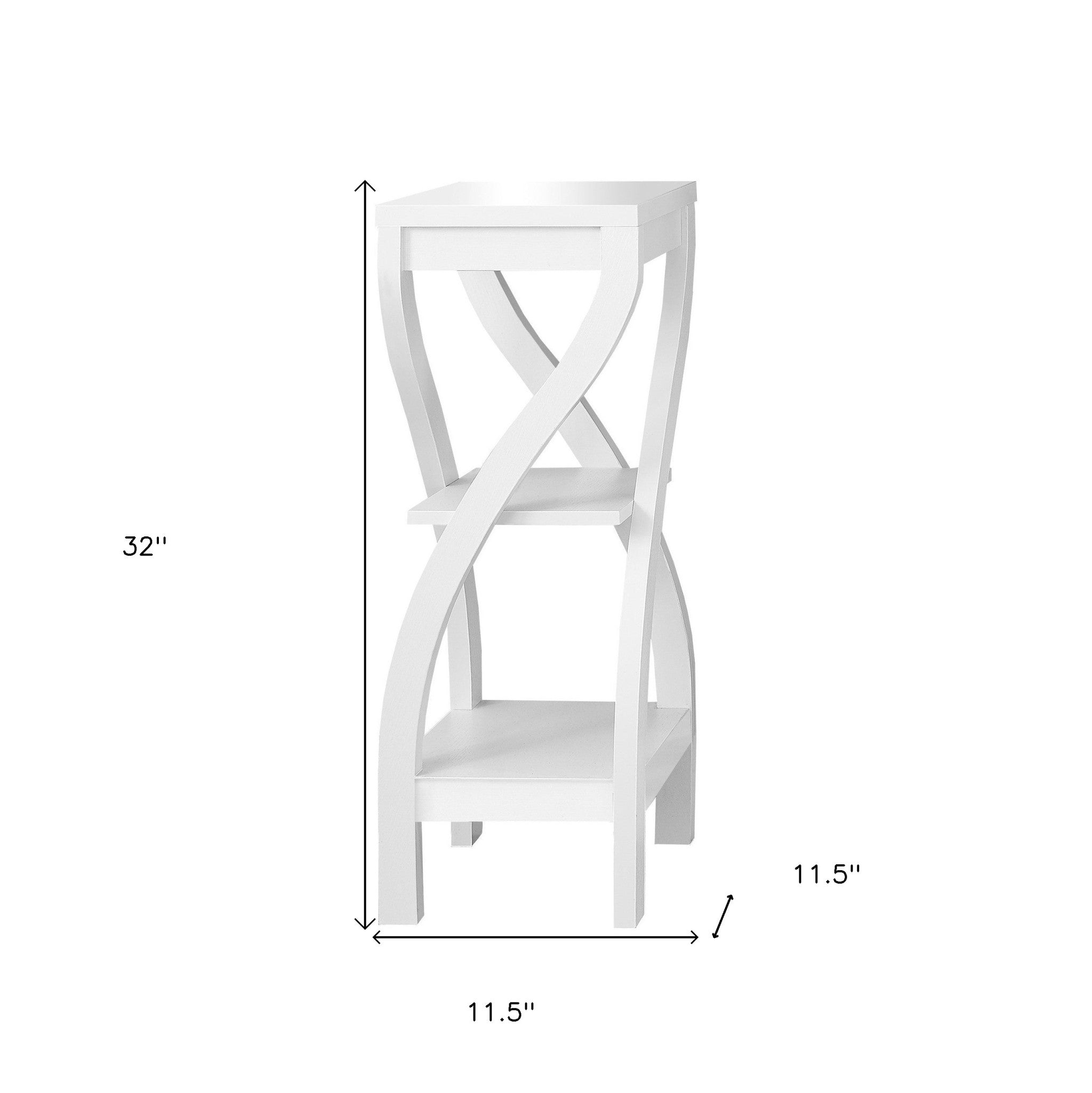 32" Dark Brown Wood Square End Table With Two Shelves-End-Side Tables-DECOROLALA