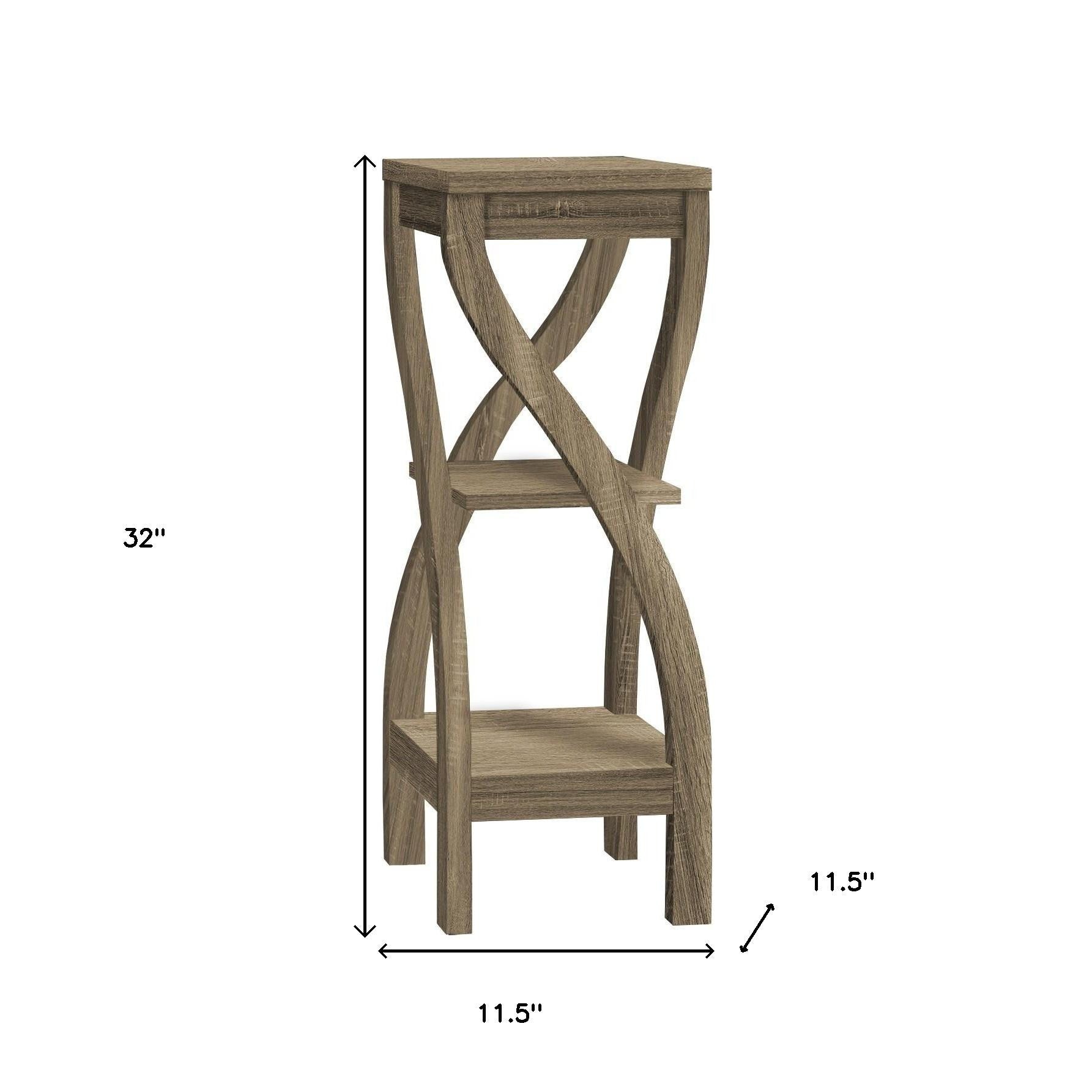 32" Dark Brown Wood Square End Table With Two Shelves-End-Side Tables-DECOROLALA