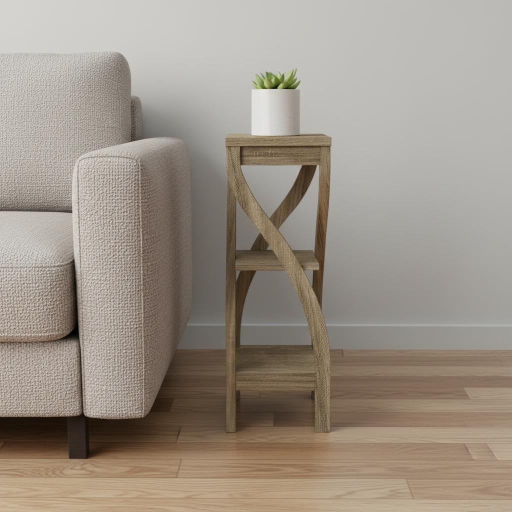 32" Dark Brown Wood Square End Table With Two Shelves-End-Side Tables-DECOROLALA