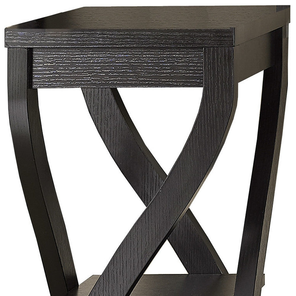 32" Dark Brown Wood Square End Table With Two Shelves-End-Side Tables-DECOROLALA