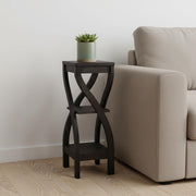 32" Dark Brown Wood Square End Table With Two Shelves-End-Side Tables-DECOROLALA