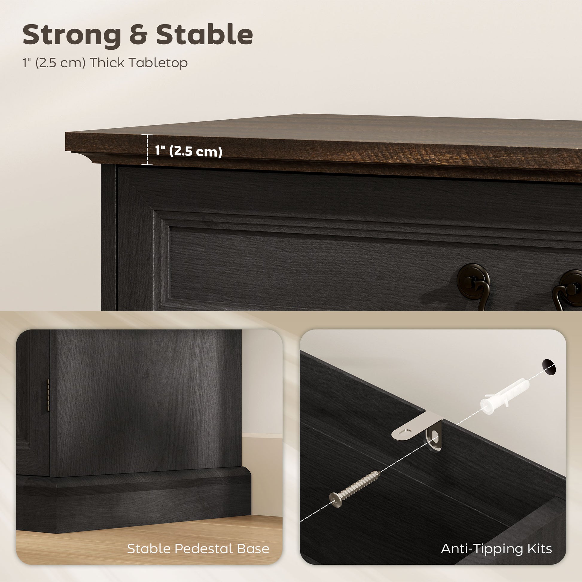 32" Farmhouse Buffet Cabinet - Black Wood Grain Sideboard-DECOROLALA