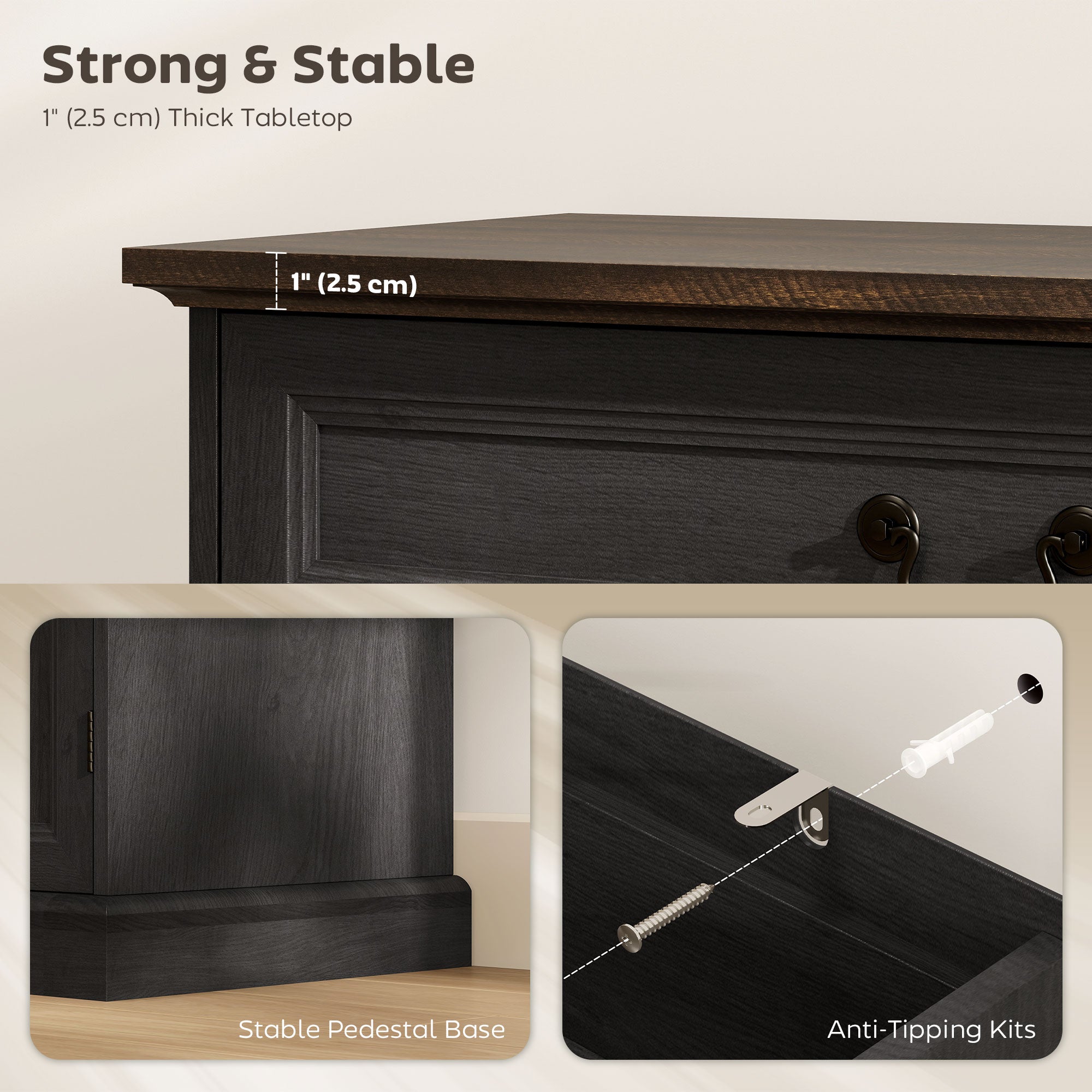 32" Farmhouse Buffet Cabinet - Black Wood Grain Sideboard-DECOROLALA