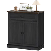 32" Farmhouse Buffet Cabinet - Black Wood Grain Sideboard-DECOROLALA