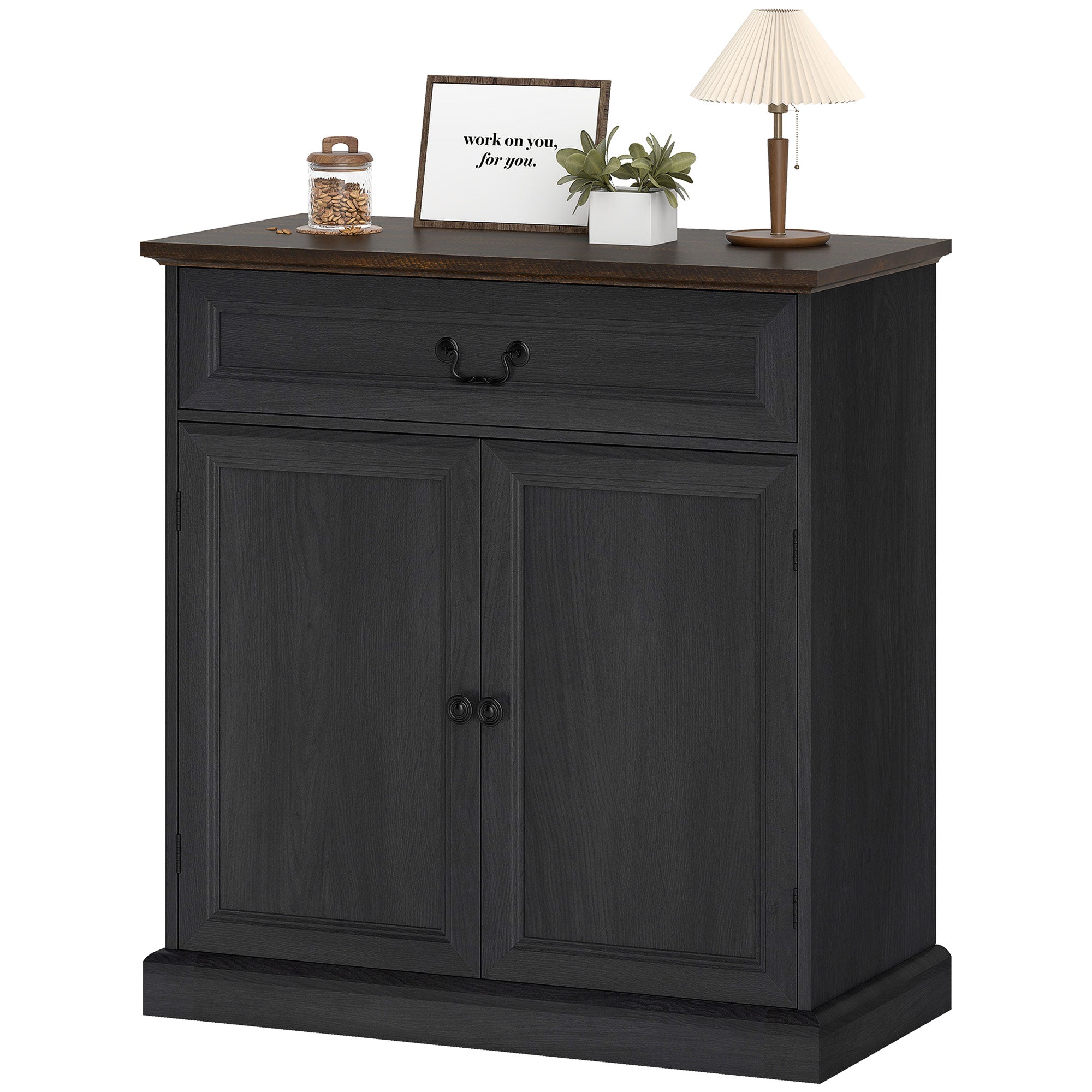 32" Farmhouse Buffet Cabinet - Black Wood Grain Sideboard-DECOROLALA