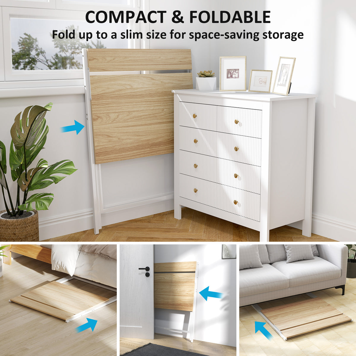 32" Folding Computer Desk with Monitor Shelf - Natural Wood-Office Products > Office Furniture > Office Desks & Work Stations-DECOROLALA