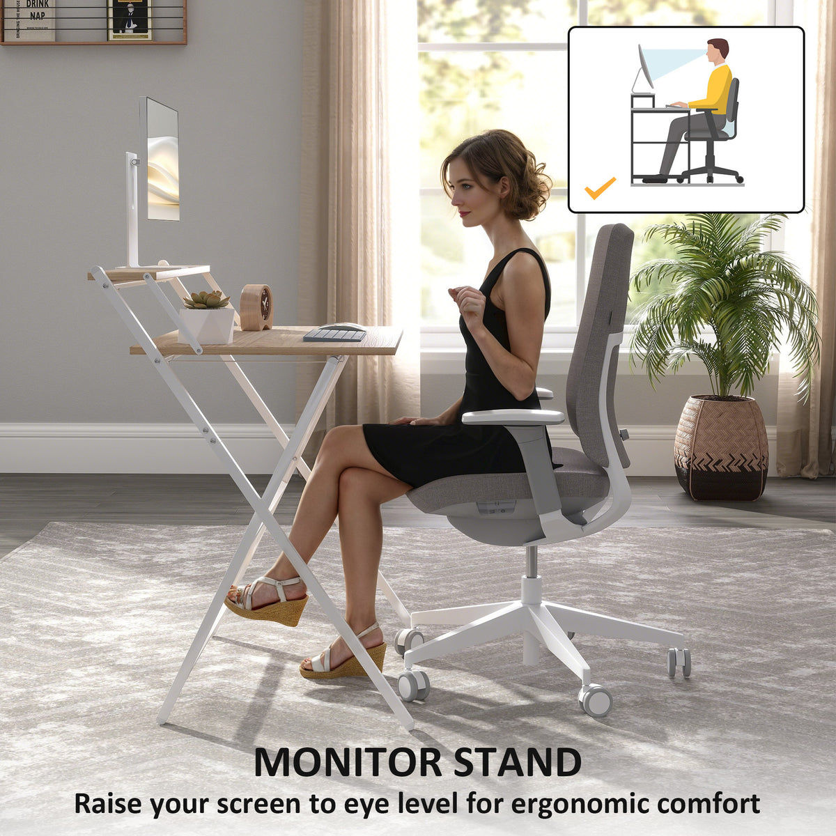32" Folding Computer Desk with Monitor Shelf - Natural Wood-Office Products > Office Furniture > Office Desks & Work Stations-DECOROLALA